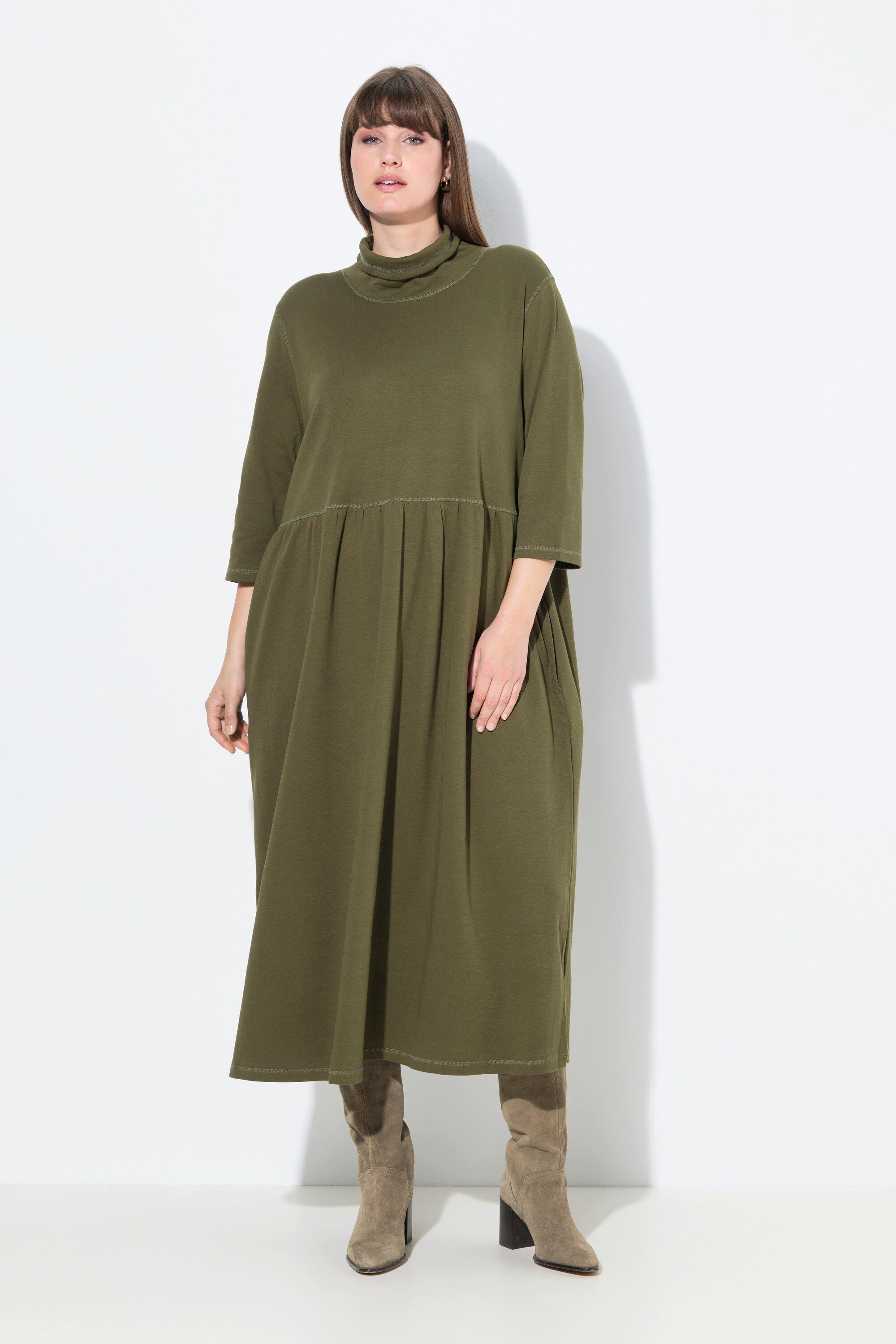 Ulla Popken Midikleid Jersey-Maxikleid Stehkragen 3/4-Arm Biobaumwolle günstig online kaufen