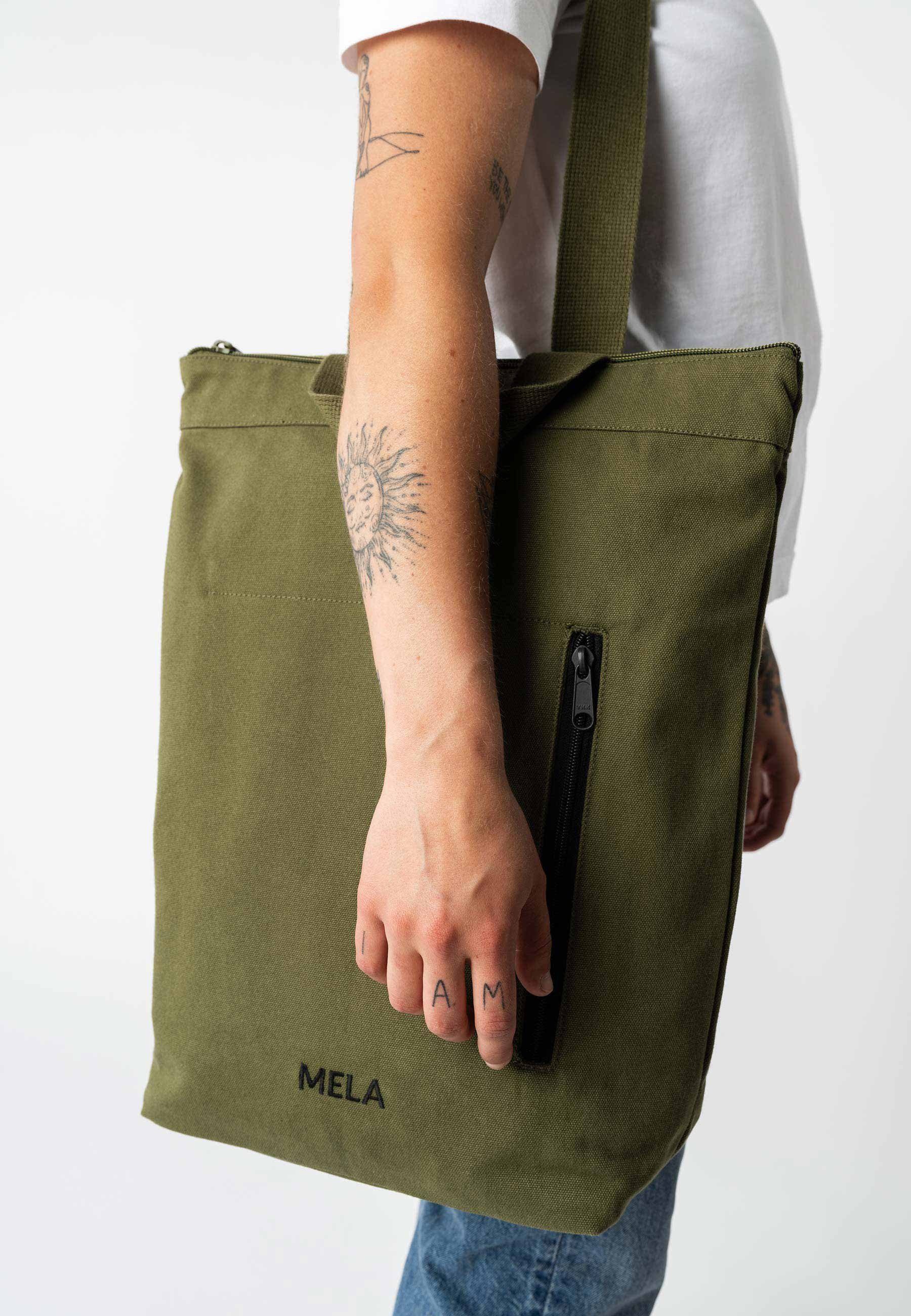 als tragbar ANIL, oder MELAWEAR Rucksack Rucksack Umhängetasche Rucksack Bequem olivgrün MELA Hybrid