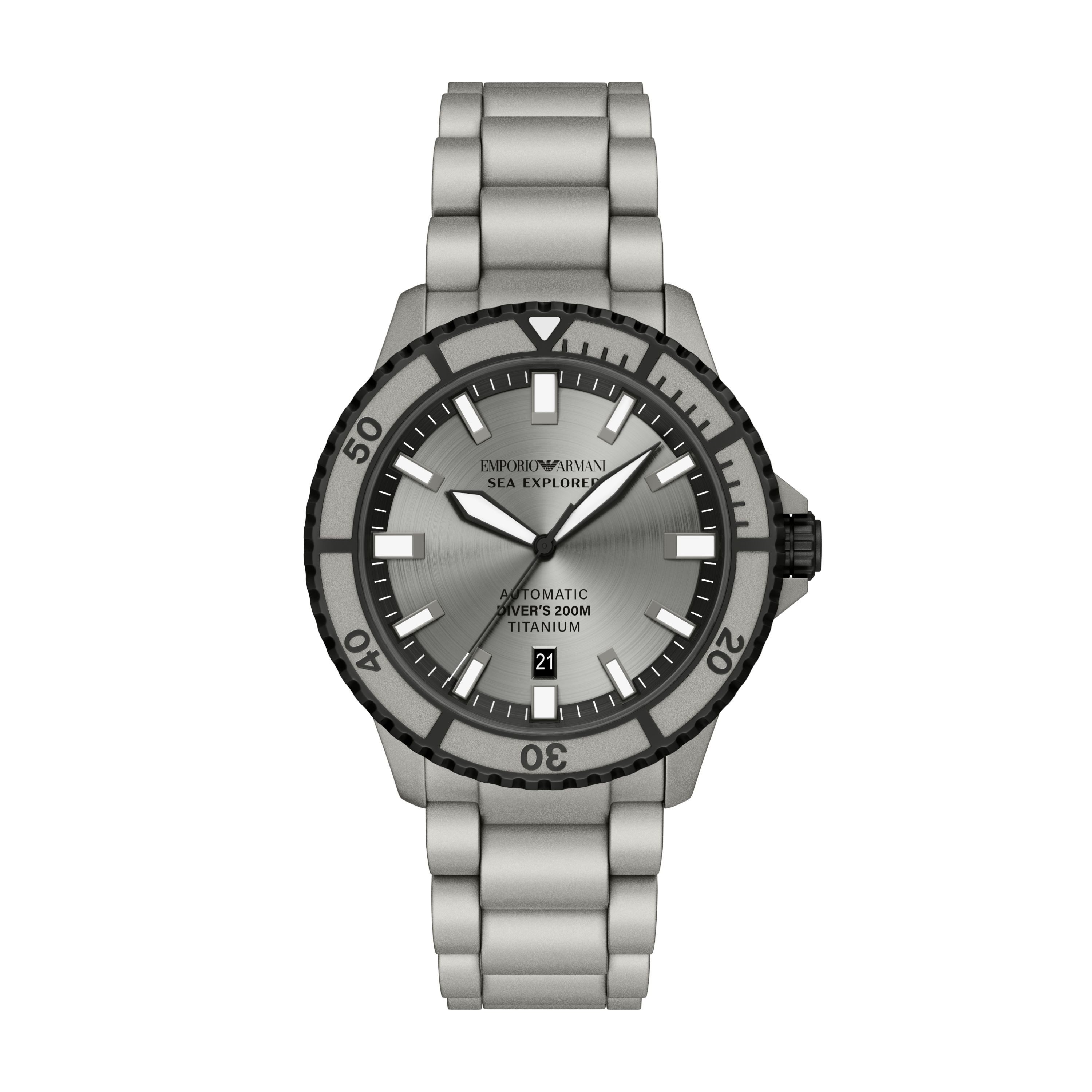 Emporio Armani Automatikuhr SEA EXPLORER AR60099, Armbanduhr, Mechanische Uhr, analog, Tag