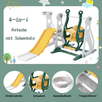 OKWISH Rutsche 4 in 1 Kinderrutsche, reppenhäuser, Schaukel, Basketballrahmen,Schaukel Rutsche für Indoor