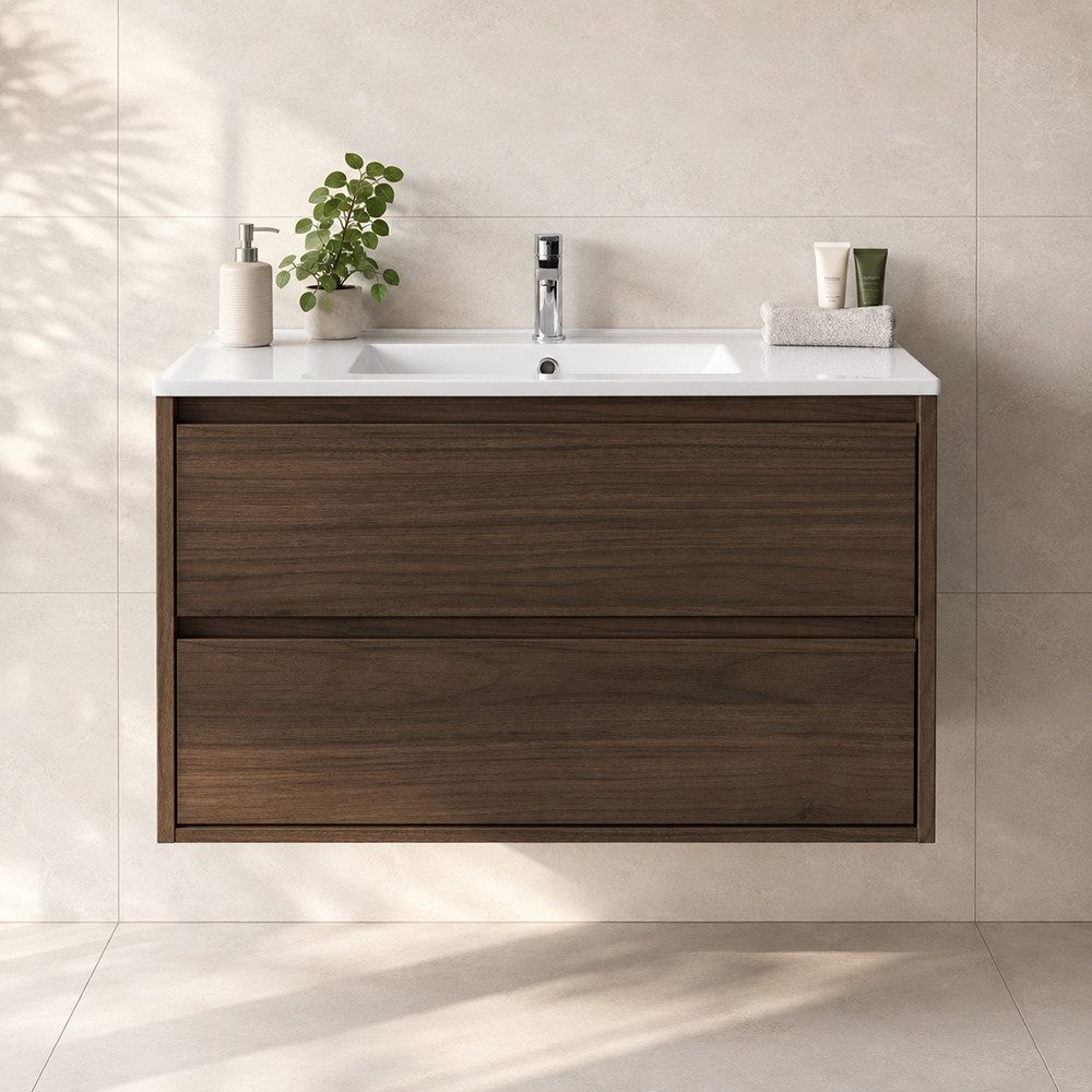 Lomadox Waschtisch VERZUOLO-56-WALNUT, 81 cm breit in Walnuss, wandhängend