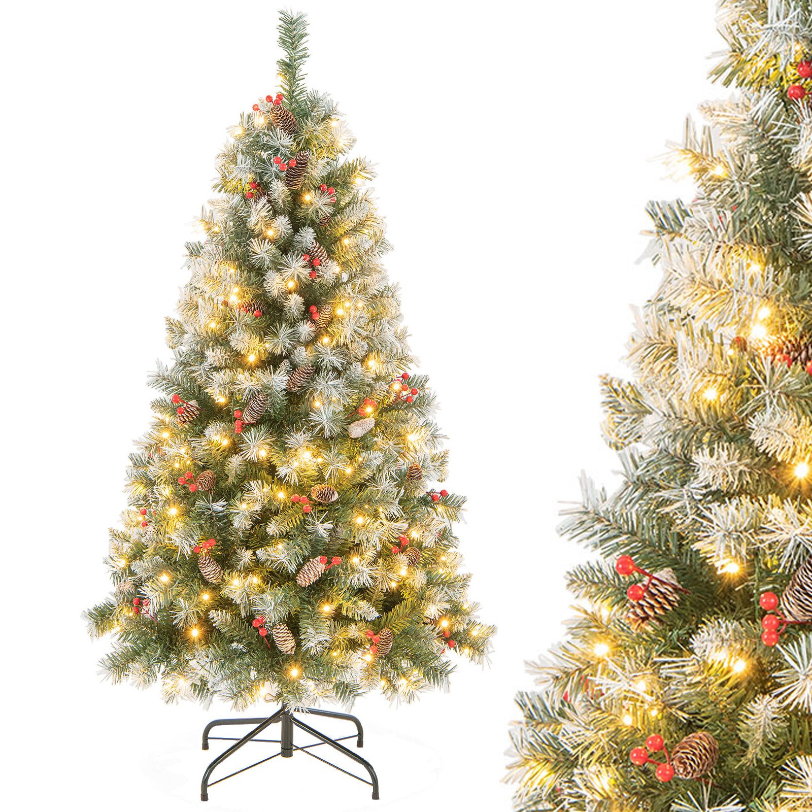 COSTWAY Künstlicher Weihnachtsbaum, mit Schnee und 200 LEDs in 8 Modi, 150cm