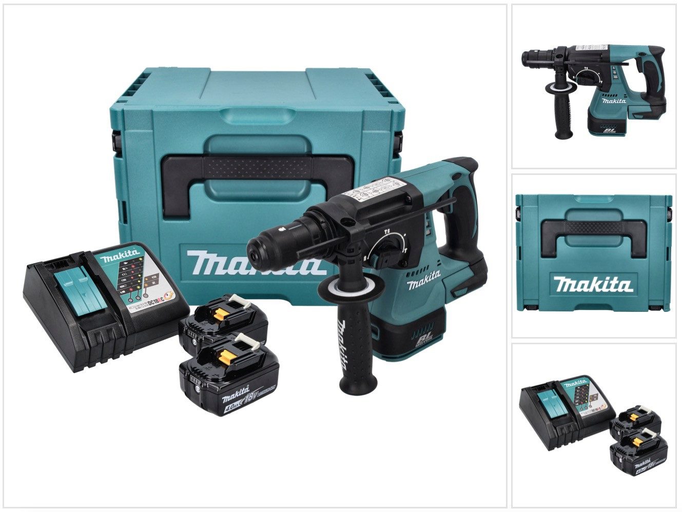 Makita Akku-Kombibohrhammer DHR 243 RMJ Akku Bohrhammer 18 V 2,0 J SDS plus Brushless + 2x Akku