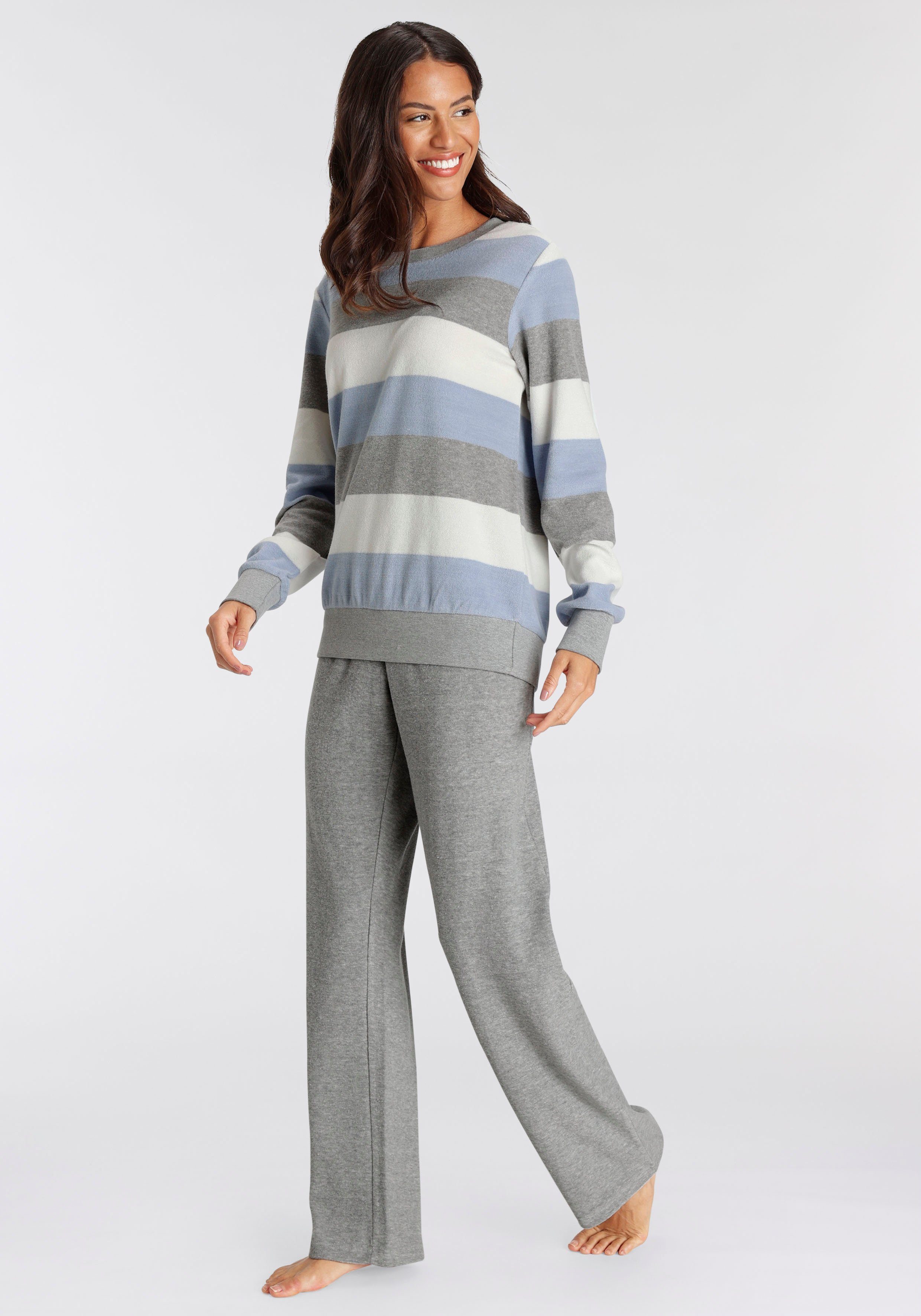 Vivance Dreams by Lascana Pyjama (Set, 2 tlg) aus weichem Frottée und mit Colorblock Streifen