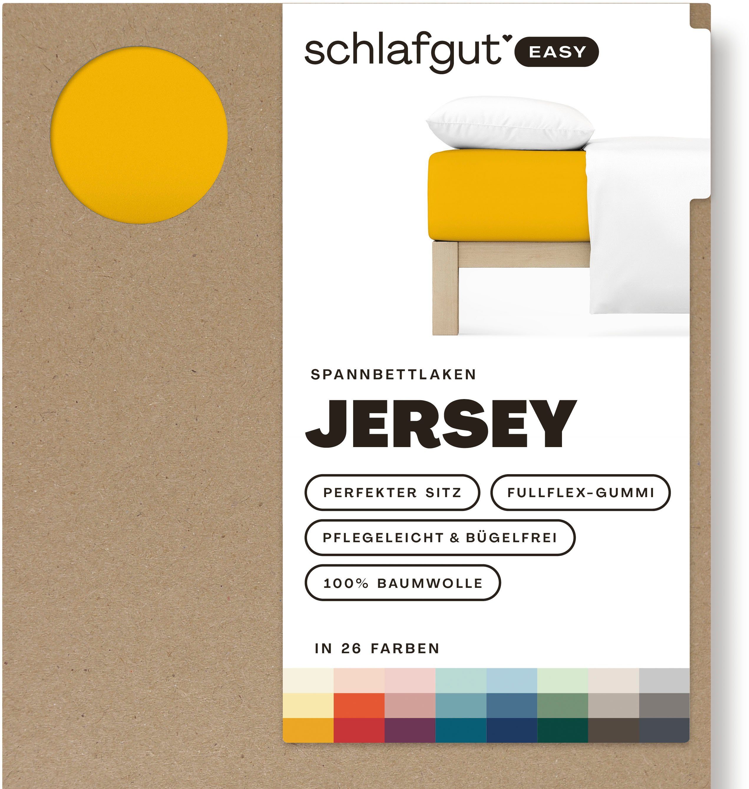 Schlafgut Spannbettlaken EASY aus 100% Baumwolle, weich & saugfähig, Marken-Bettlaken, Jersey, Gummizug: rundum, (1 Stück), für Matratzen bis 22 cm Höhe, in 90x200, 140x200 oder 180x200 cm