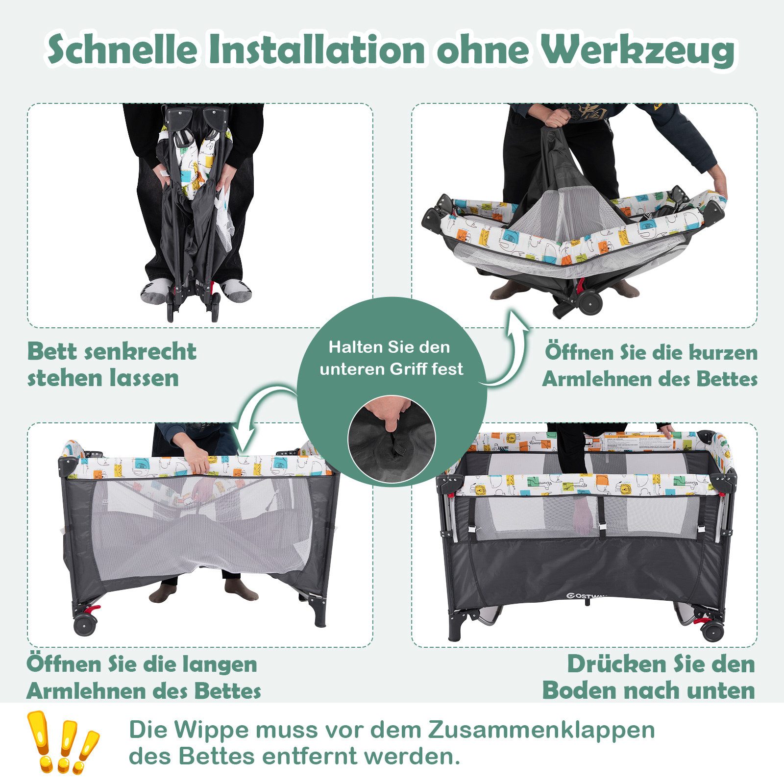 COSTWAY Baby-Reisebett 5 in1 Beistellbett, mit Matratze, höhenverstellbar – Bild 4 von 5