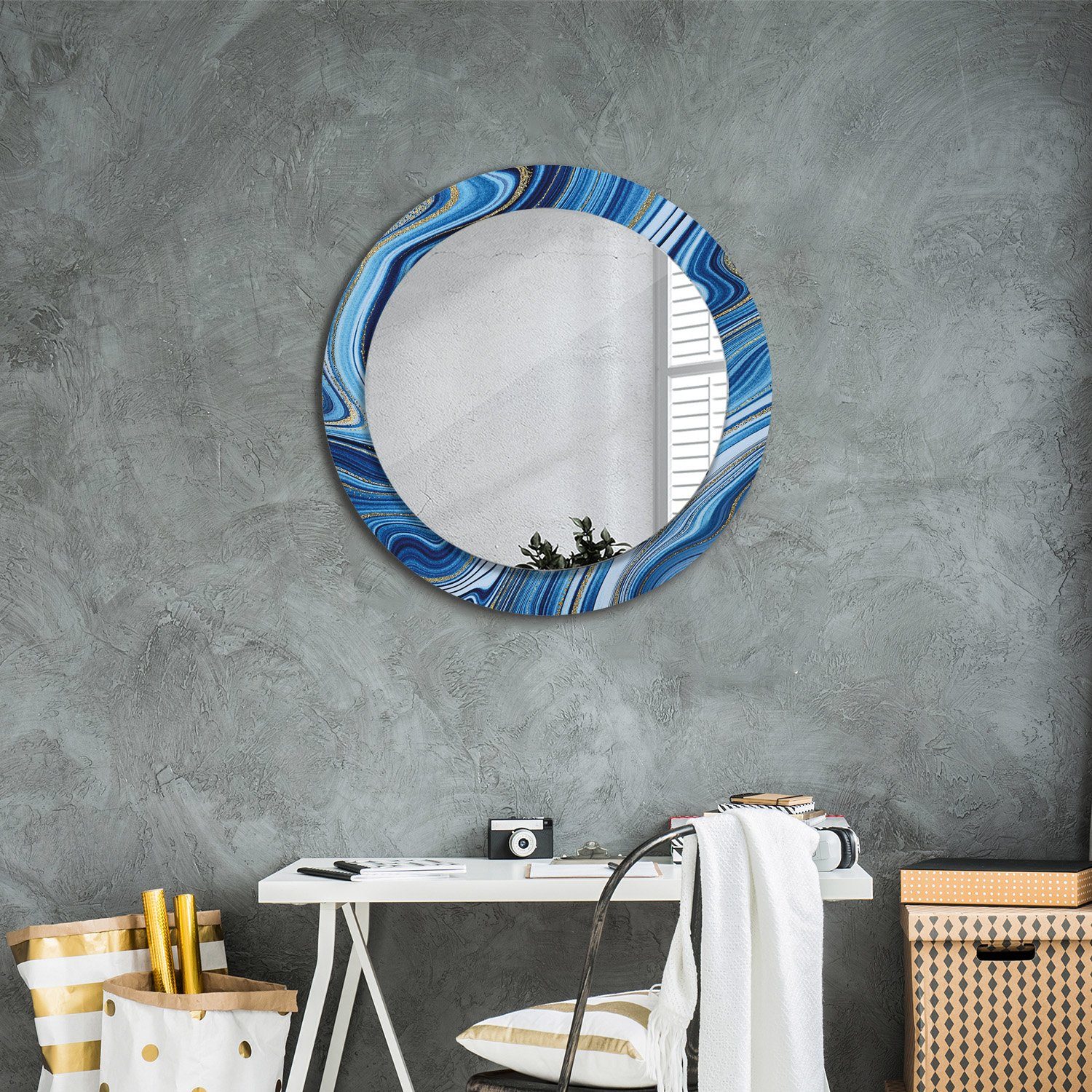 Rundspiegel Spiegel Rund: Wandspiegel Marmorierung Ø70 cm, Aufdruck Dekospiegel Tulup Badezimmerspiegel Wohnzimmer mit