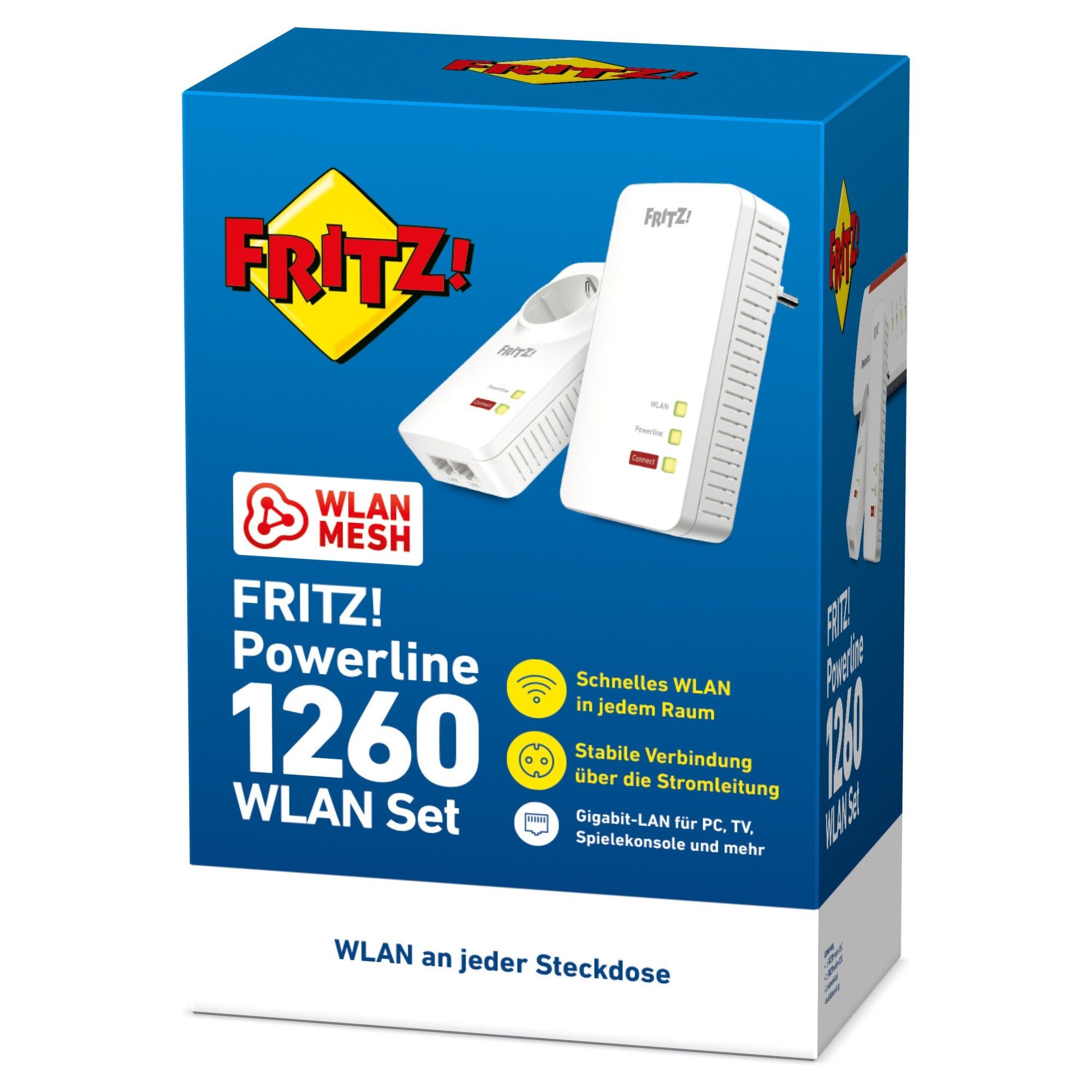 Fritz! FRITZ!Powerline 1260 WLAN Set Reichweitenverstärker, 2er-Set, Powerline bis 1.200 MBit/s, Wi-Fi 5 Mesh bis 1.266 MBit/s – Bild 5 von 5