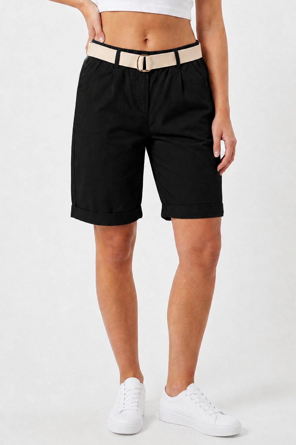 Kendindza Collection Chinoshorts Stretch Kurze Bermuda Shorts Damen Knielang Kurze Hose Damen Sommer Gummibund, Weiches Material, Loose Fit, weiter geschnitten