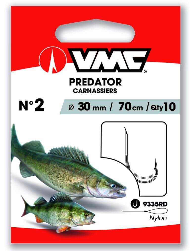 VMC Wurmhaken VMC Predator Zanderhaken 9335 Vorfachhaken 70cm Rot, (Packung, 10-St)