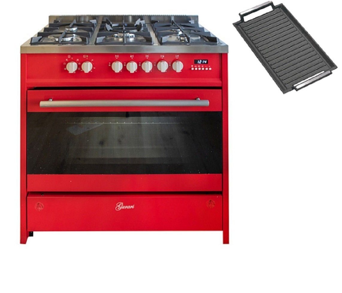 GURARI Gas-Standherd GCH E 911 R+Grillplatte, Gas Elektro Standherd 90 cm/ Range Coocker,121L +Grillplatte