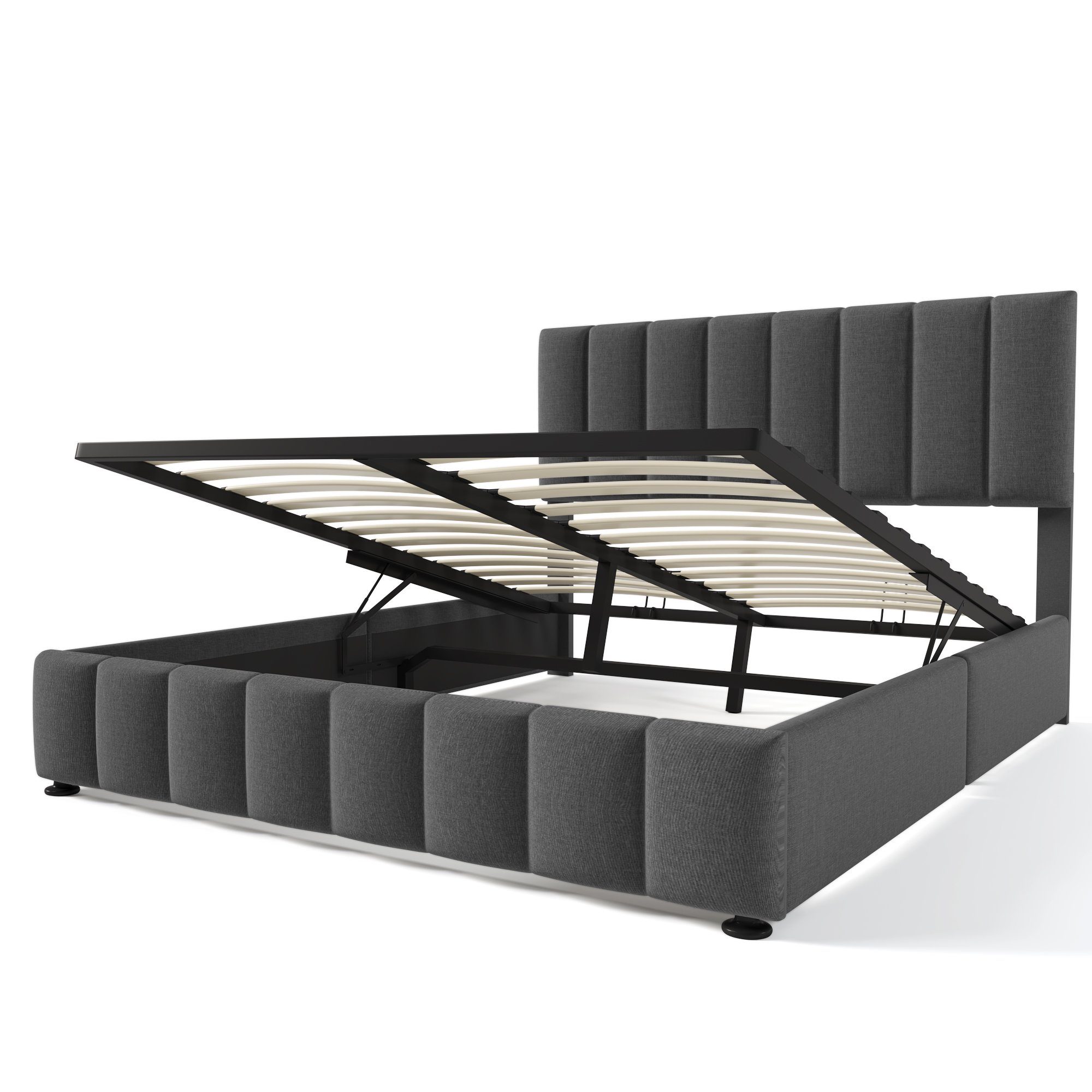 Boxspringbett (Hydraulisches Funktionsbett Polsterbett mit Matratze und Lattenrost), 140 x 200 cm Doppelbett, Verstellbares Kopfteil, Grau Leinen