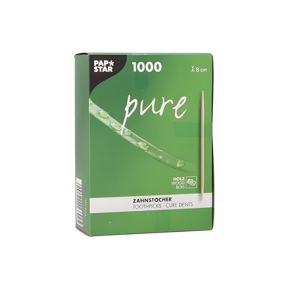 PAPSTAR Zahnstocherspender Zahnstocher, Holz pure rund 8 cm 1000 Stk