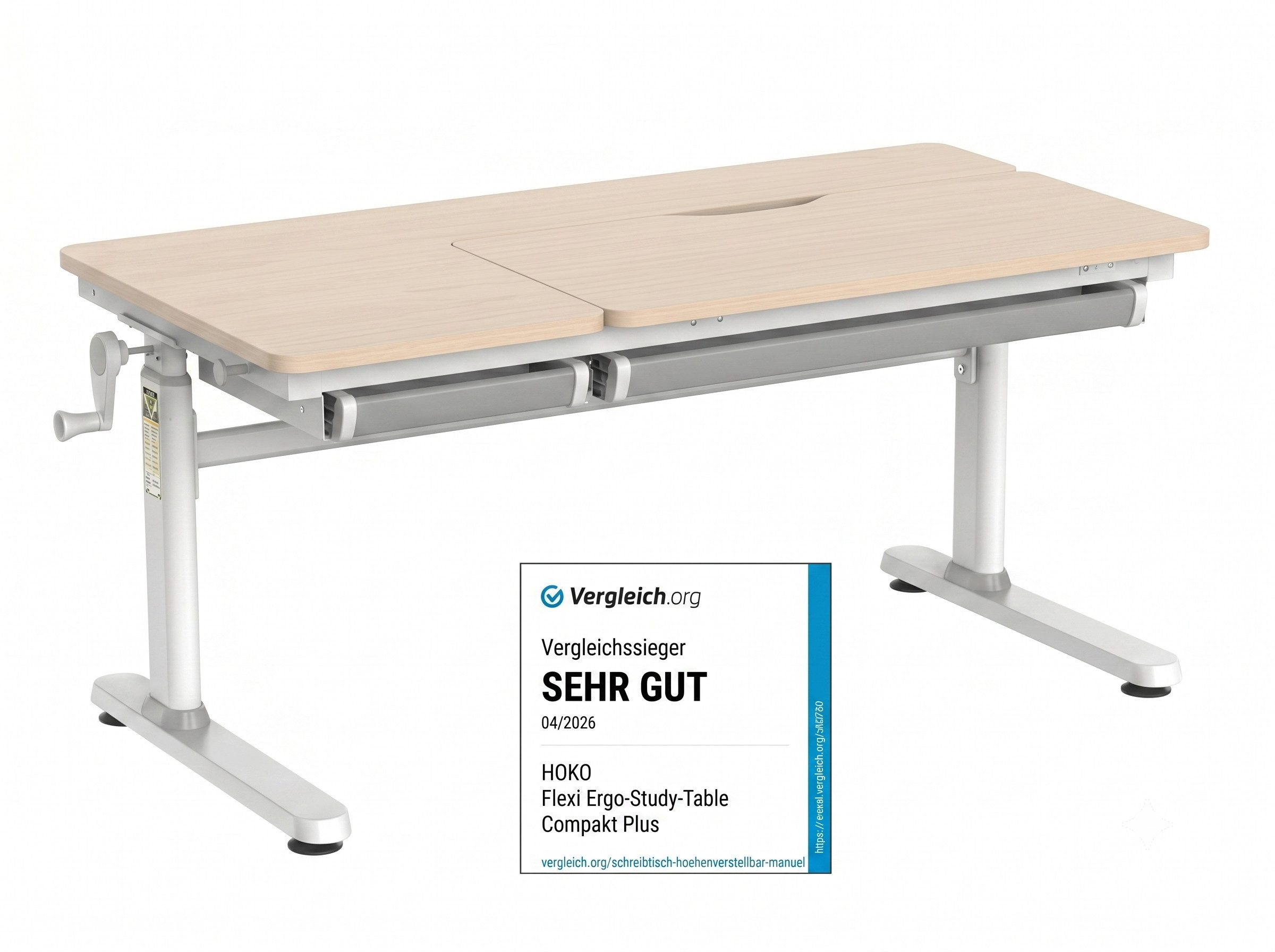 HOKO Kinderschreibtisch höhenverstellbar für Kinderzimmer (Schreibtisch für Kinder ab 6 Jahren, mit 80x40 cm neigbarer Tischplatte, 2 Schubladen, Verstellbar 54-76cm), 120x60 cm Arbeitsfläche, 100 kg Belastbarkeit, Holzoptik, CELIN