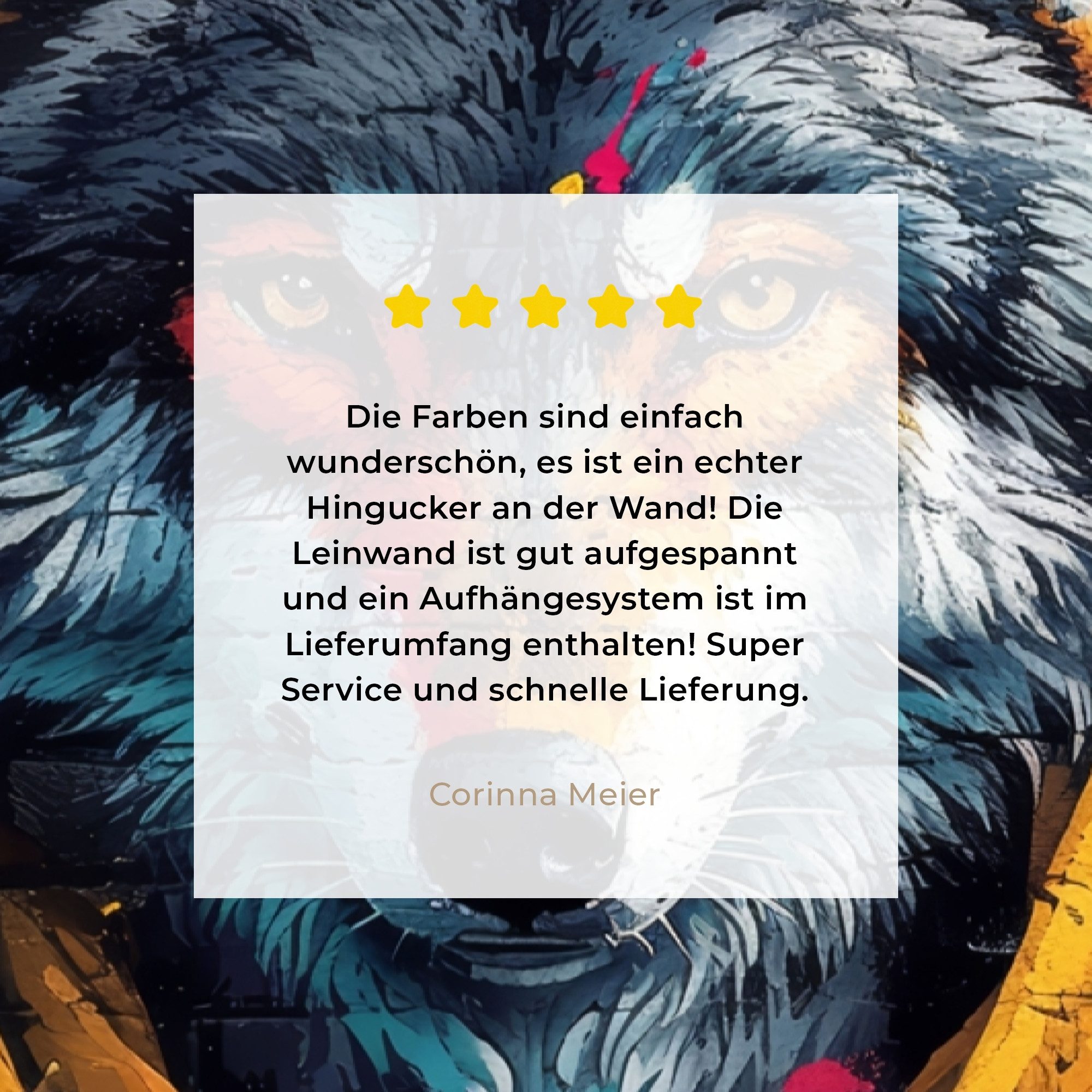 OneMillionCanvasses® Leinwandbild Graffiti - Wolf - Straßenkunst - Blau, Fotodruck (1 St), Wandbild, Deko Schlafzimmer Wohnzimmer Flur 20x20 cm – Bild 5 von 5