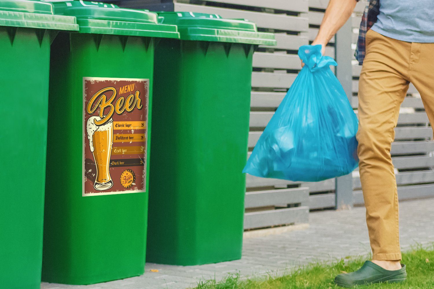 Abfalbehälter Wandsticker Sticker, Mülleimer-aufkleber, - Vintage Mülltonne, (1 Mancave MuchoWow St), - Bier Werbung Container, -
