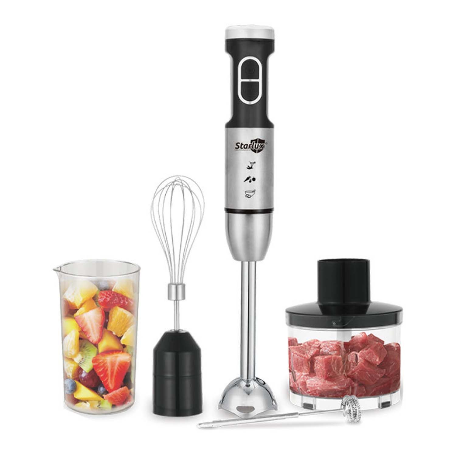 trends for living Stabmixer 5-in-1 Hand elektrischer Mixer, Küchenmaschine, Fleischwolf, Mixer, Edelstahl Pürierstab Set mit Zerkleinerer & Messbecher, Handmixer