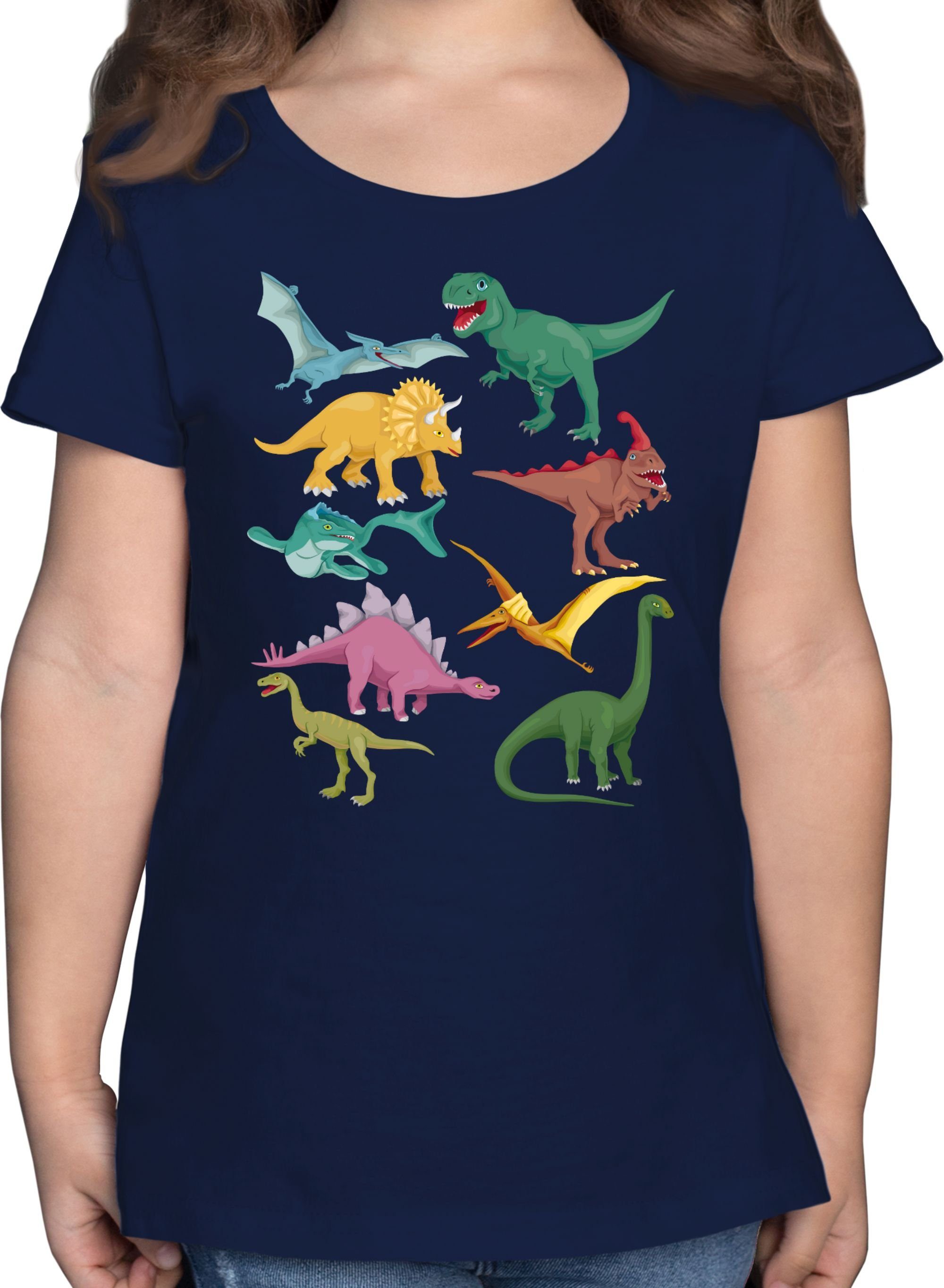 Shirtracer T-Shirt Dinos Tiermotiv 3 Animal Print Dunkelblau