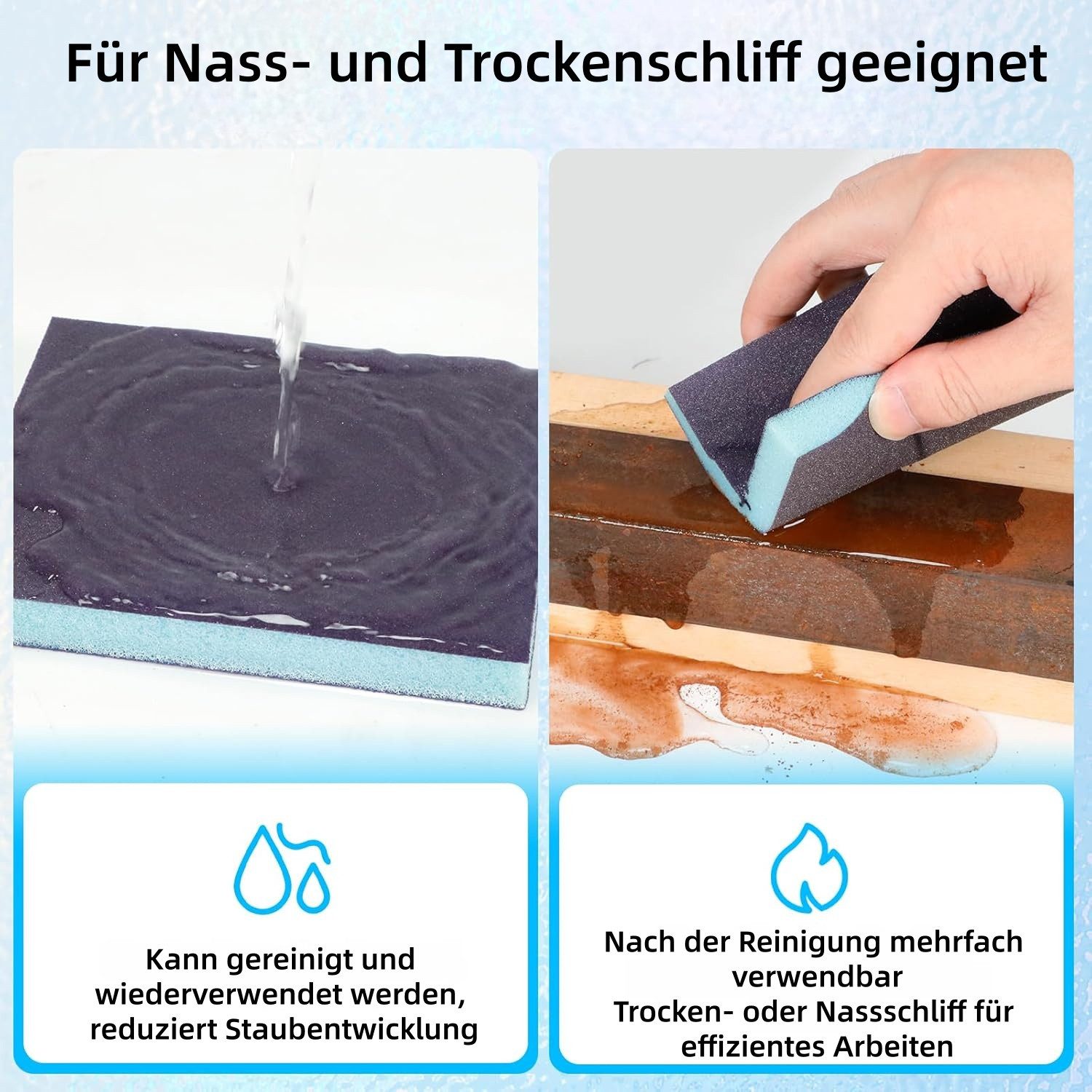 FOUORTUNATE-BEE Schleifpapier 10er Schleifschwamm-Set mit Körnung 60–320 für vielseitige Arbeiten, (10 St), Schleifschwämme für Holz, Metall, Wand und Autolack