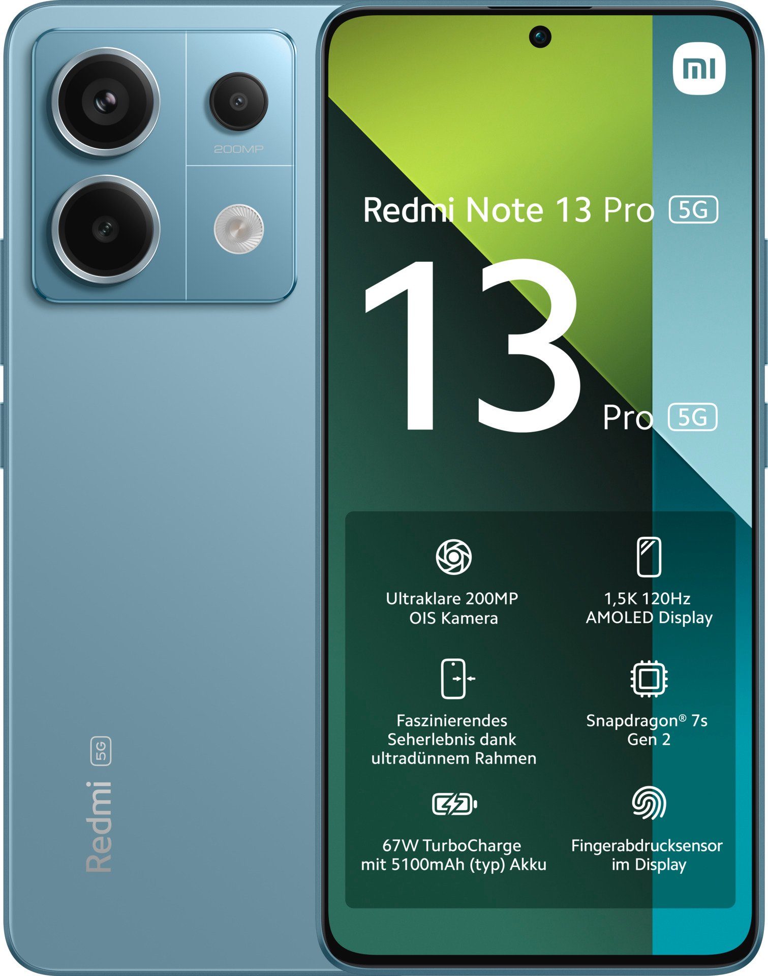 Xiaomi Redmi Note 13 Pro 5G 8GB+256GB Smartphone (16,94 cm/6,67 Zoll, 256 GB  Speicherplatz, 200 MP Kamera, 200+8+2 MP Triple Hauptkamera und 16 MP  Frontkamera), Fingerabdrucksensor im Display