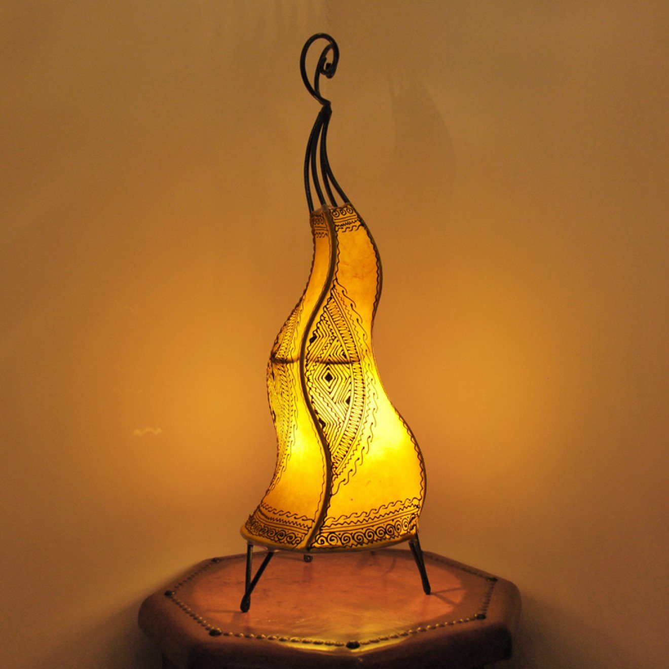 l-artisan Stehlampe, Marokkanische Bodenleuchte, Leder H60cm Gelb Tischlampe CHEVAL