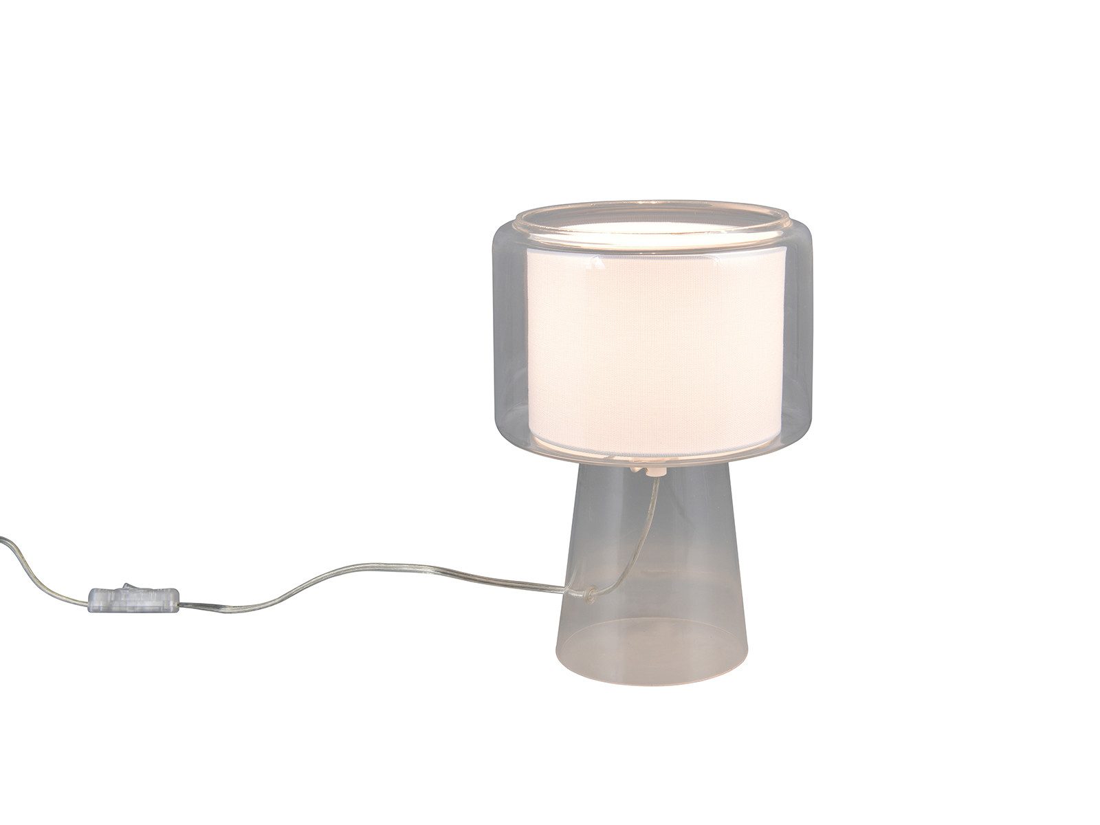 TRIO Leuchten LED Nachttischlampe, Dimmfunktion, LED wechselbar, Warmweiß, ausgefallene Tischlampe mit Glasfuß & Stoffschirm innenliegend H: 29cm