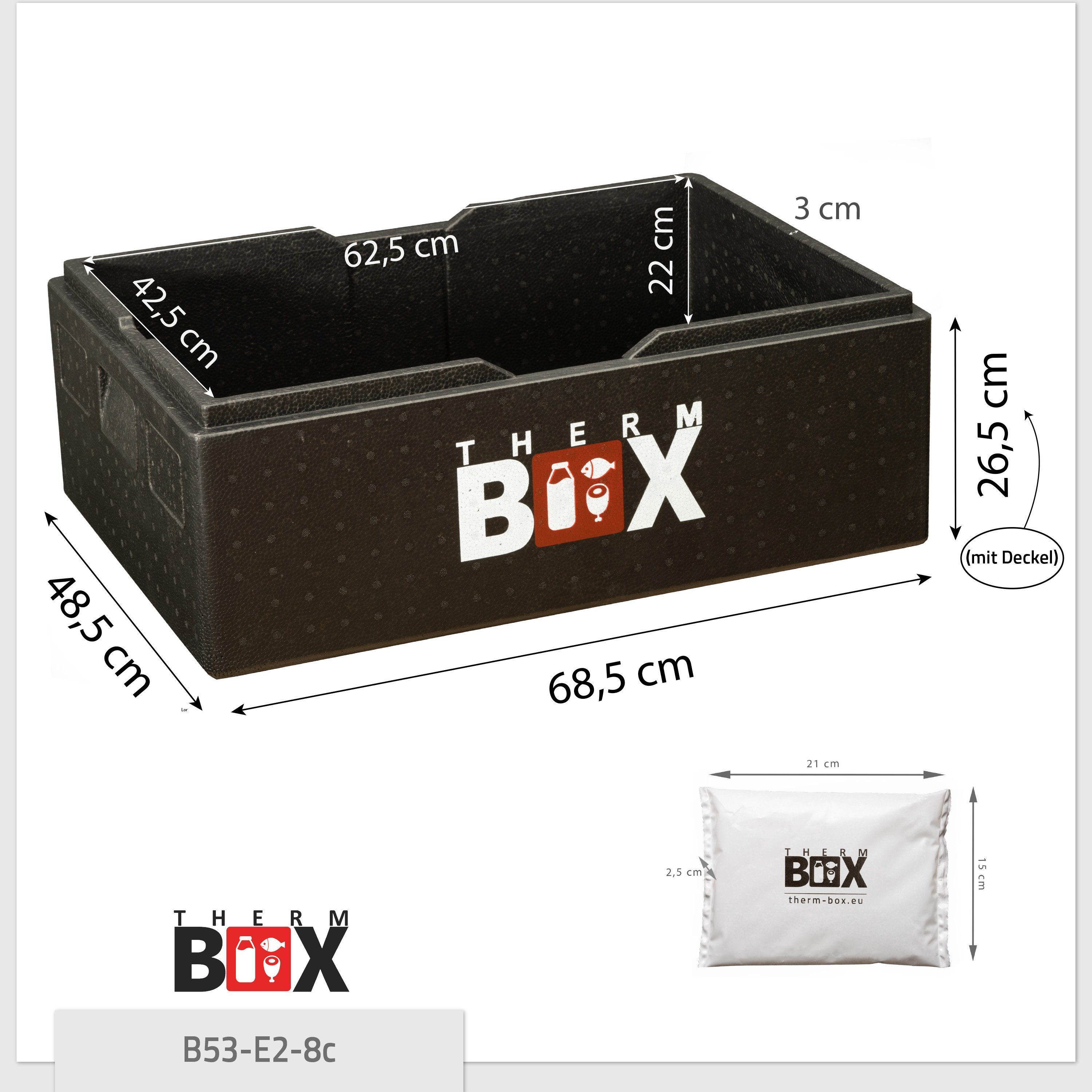 THERM-BOX Thermobehälter Kühlkissen, (0-tlg., 62x42x22cm 8 für B53 Styroporbox Kiste Styropor-Piocelan, mit Thermbox 53L Kühlbox Kühlakku Transportbox mit E2 Kühlkissen), Innen
