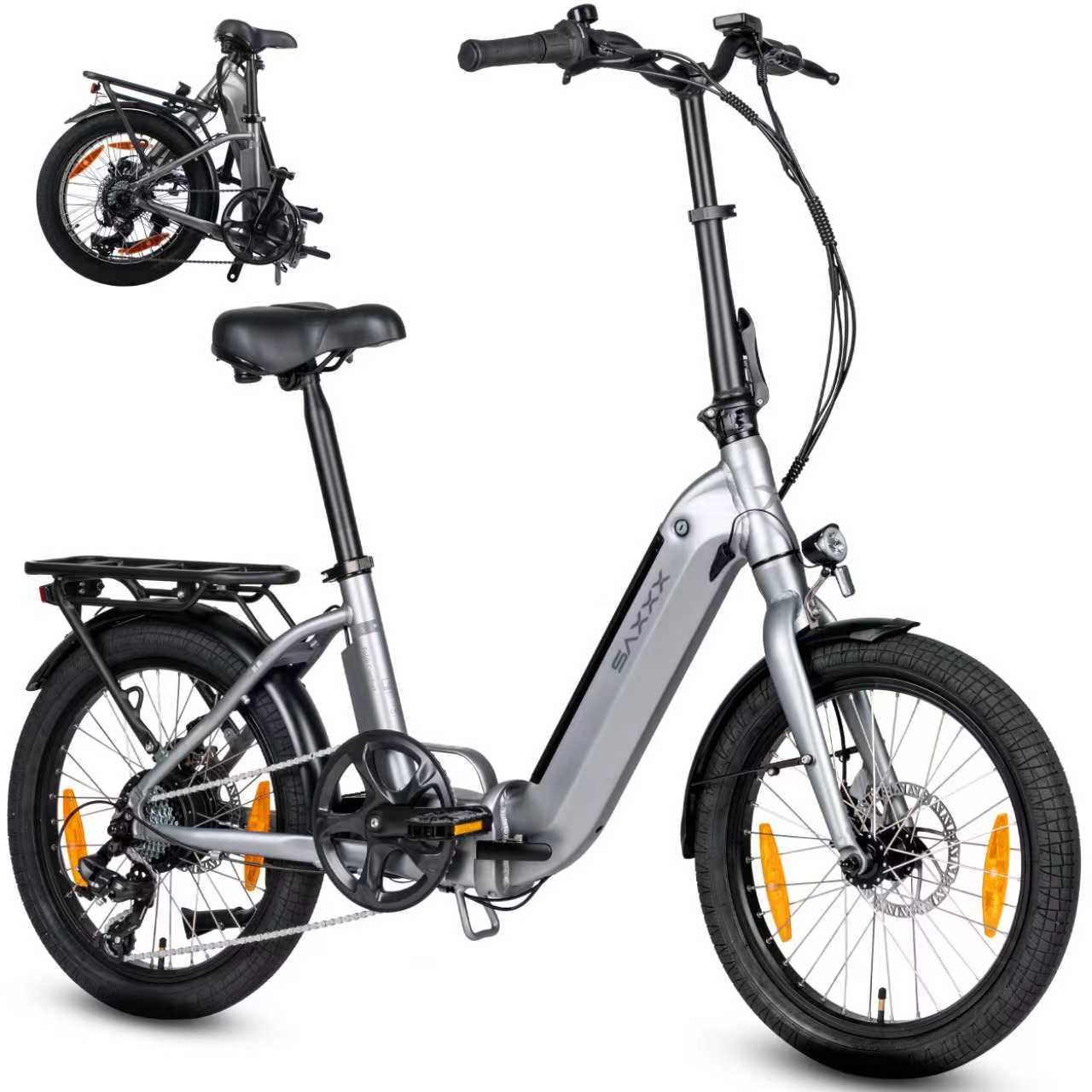 E-Bike Klapprad 20x2,3'' Damen und Herren, SAXXX Pedelec 410Wh, max. 120km, nur 24kg