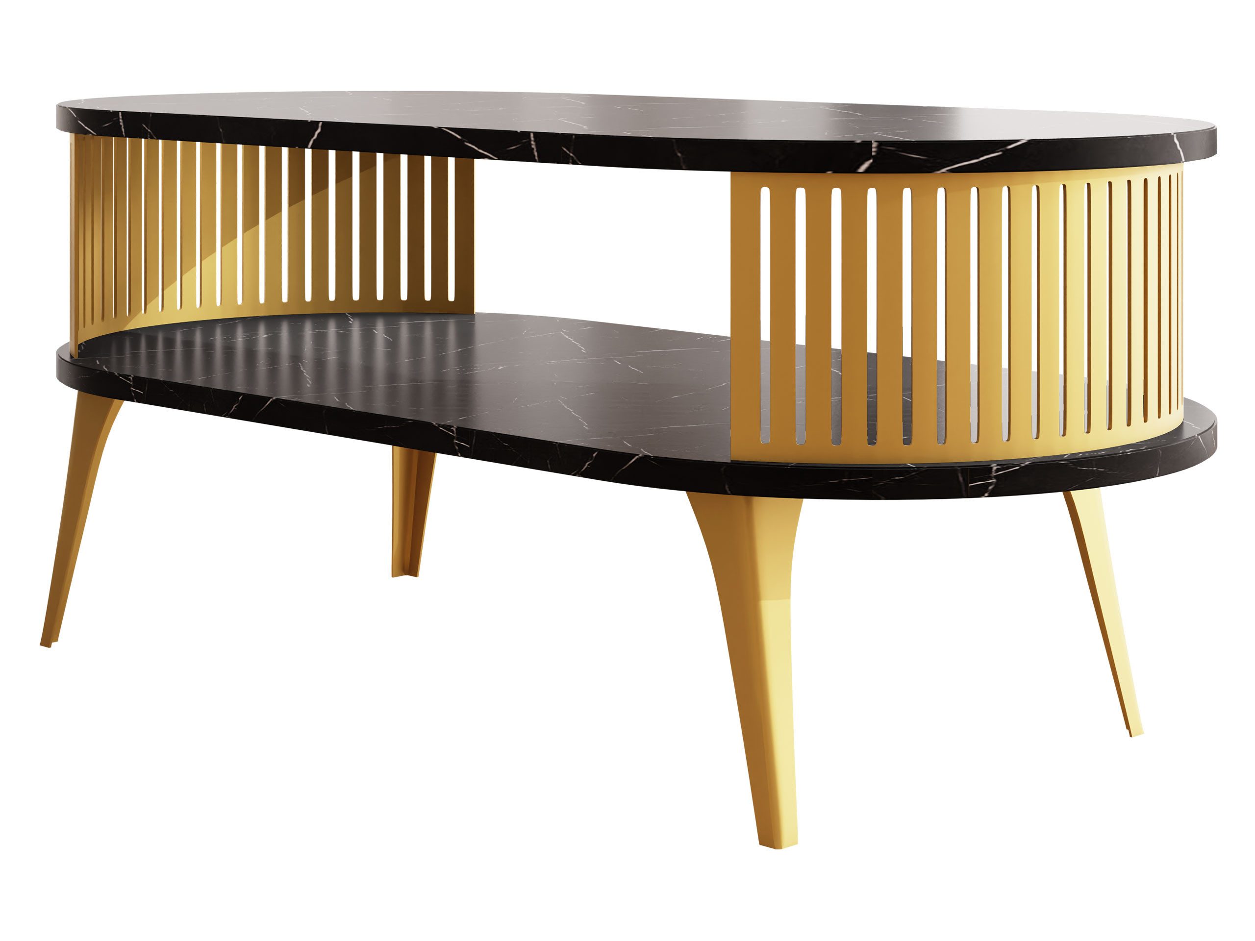 MIRJAN24 Couchtisch Roenni Oval Gold (mit Regal), Beine und Seiten aus Stahl