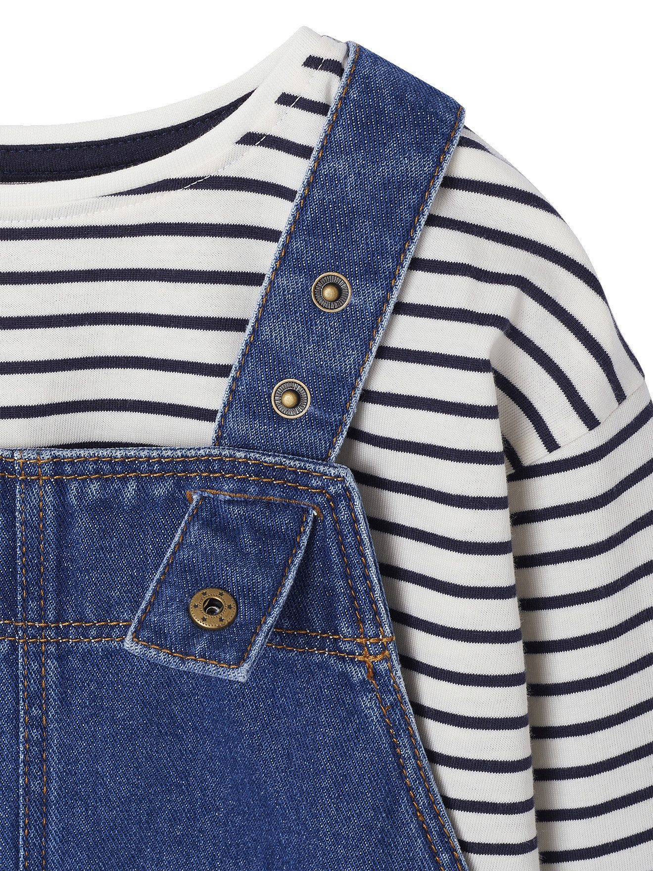 vertbaudet Kleid & Hose Mädchen-Set: Latzkleid aus Denim & Streifenshirt – Bild 5 von 5