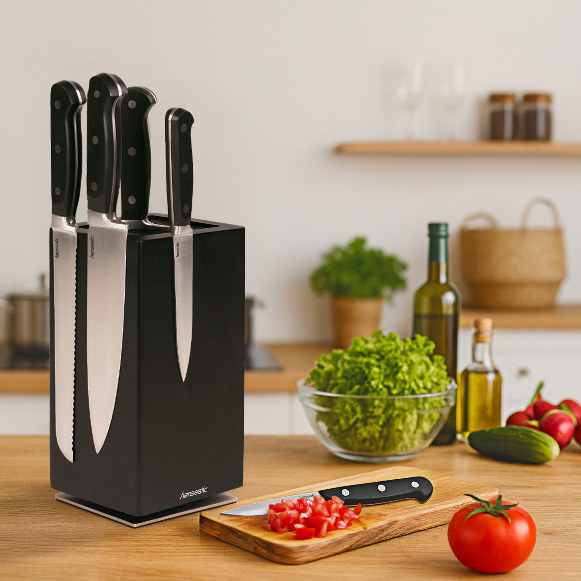 Hanseatic Magnet-Messerblock hanseatic PREMIUM, aus Holz, Messerblock Set, 6-tlg. (6tlg), elegantes Design, herausnehmbarer Borsteneinsatz, 360-Grad-drehbar