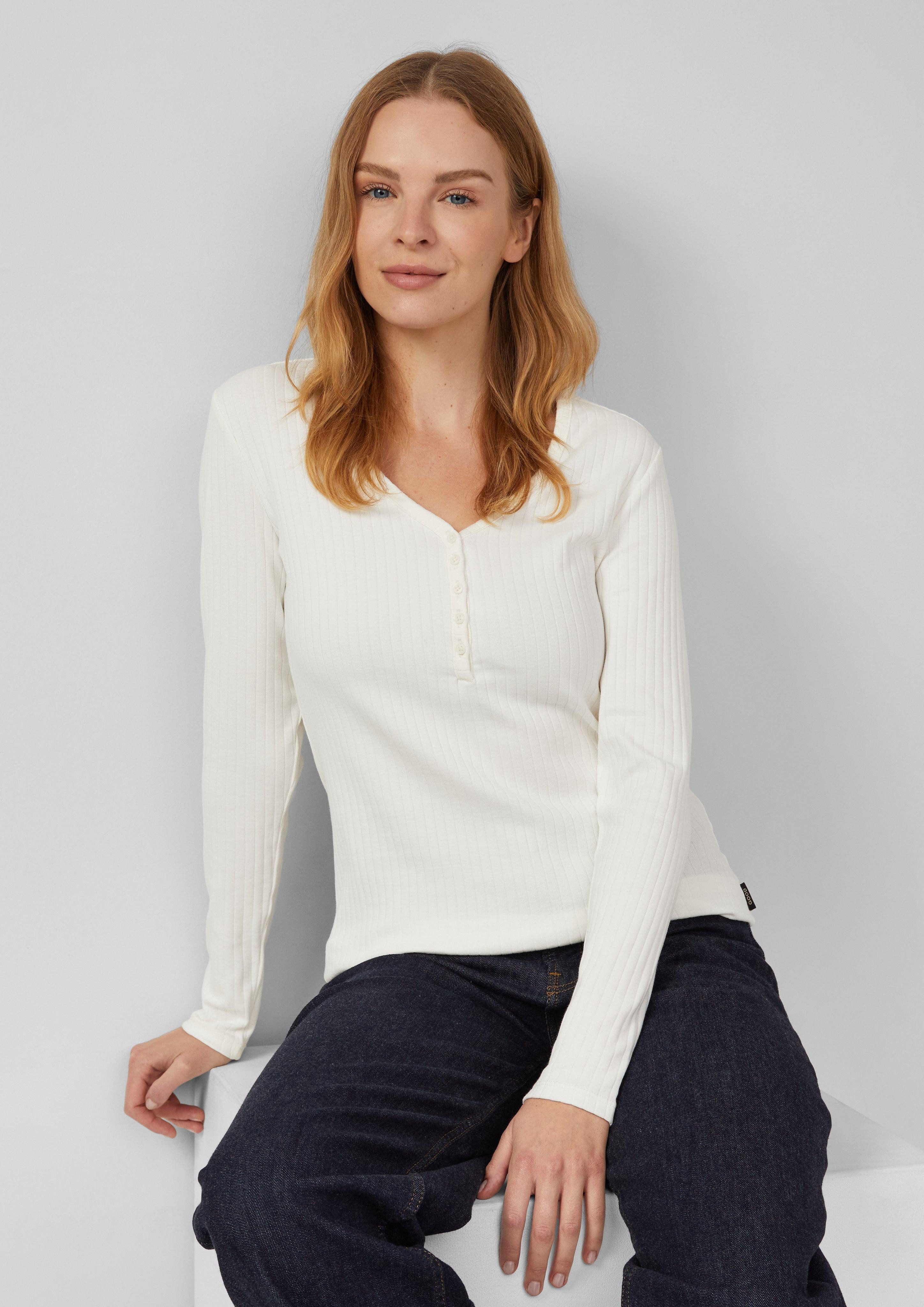 s.Oliver Langarmshirt Ripp-Langarmshirt mit Knopfleiste im günstig online kaufen