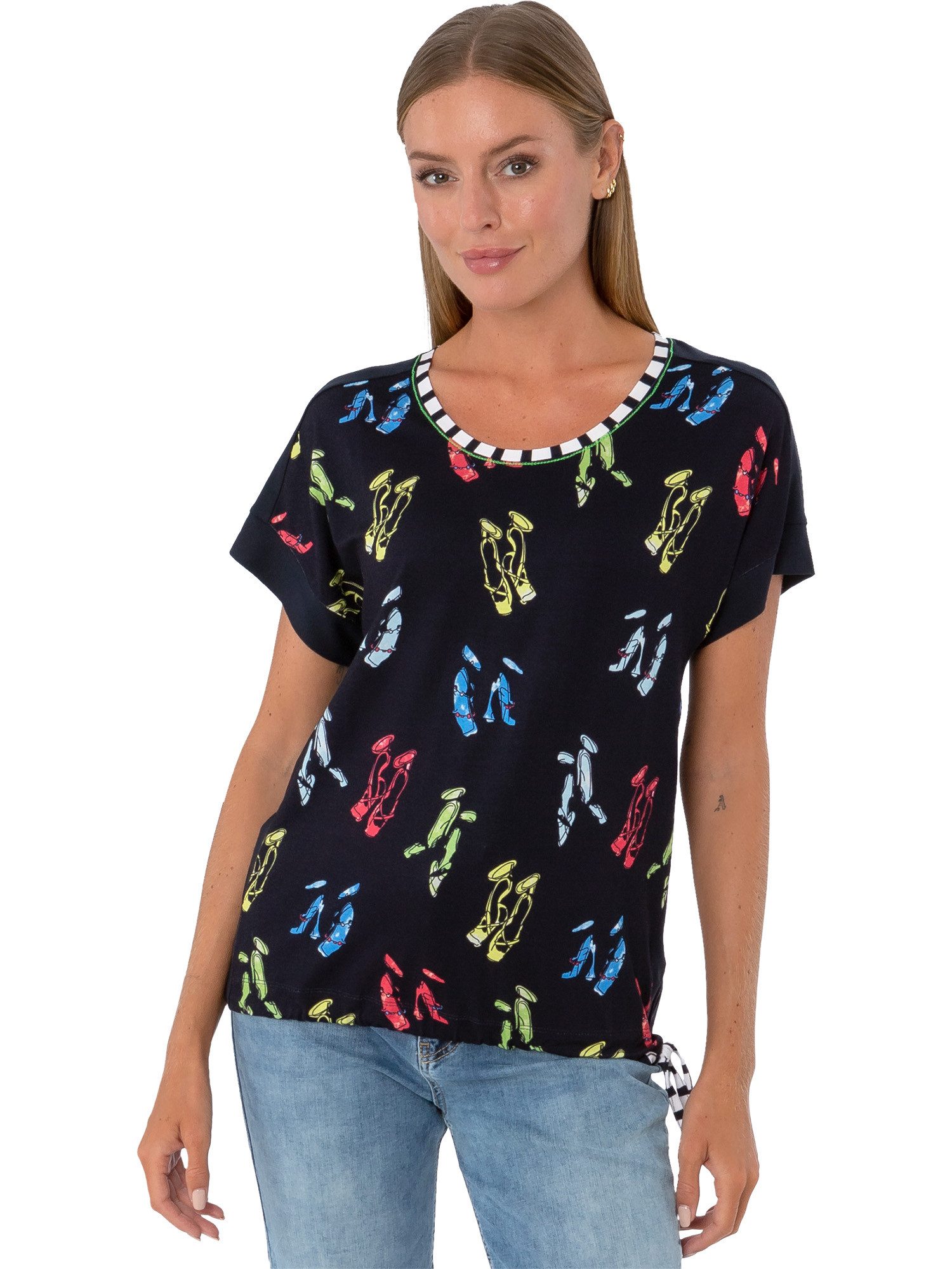 Estefania for woman Rundhalsshirt 194-1236, mit Highheels und seitlicher Schnürung seitliche Raffung zum schnüren