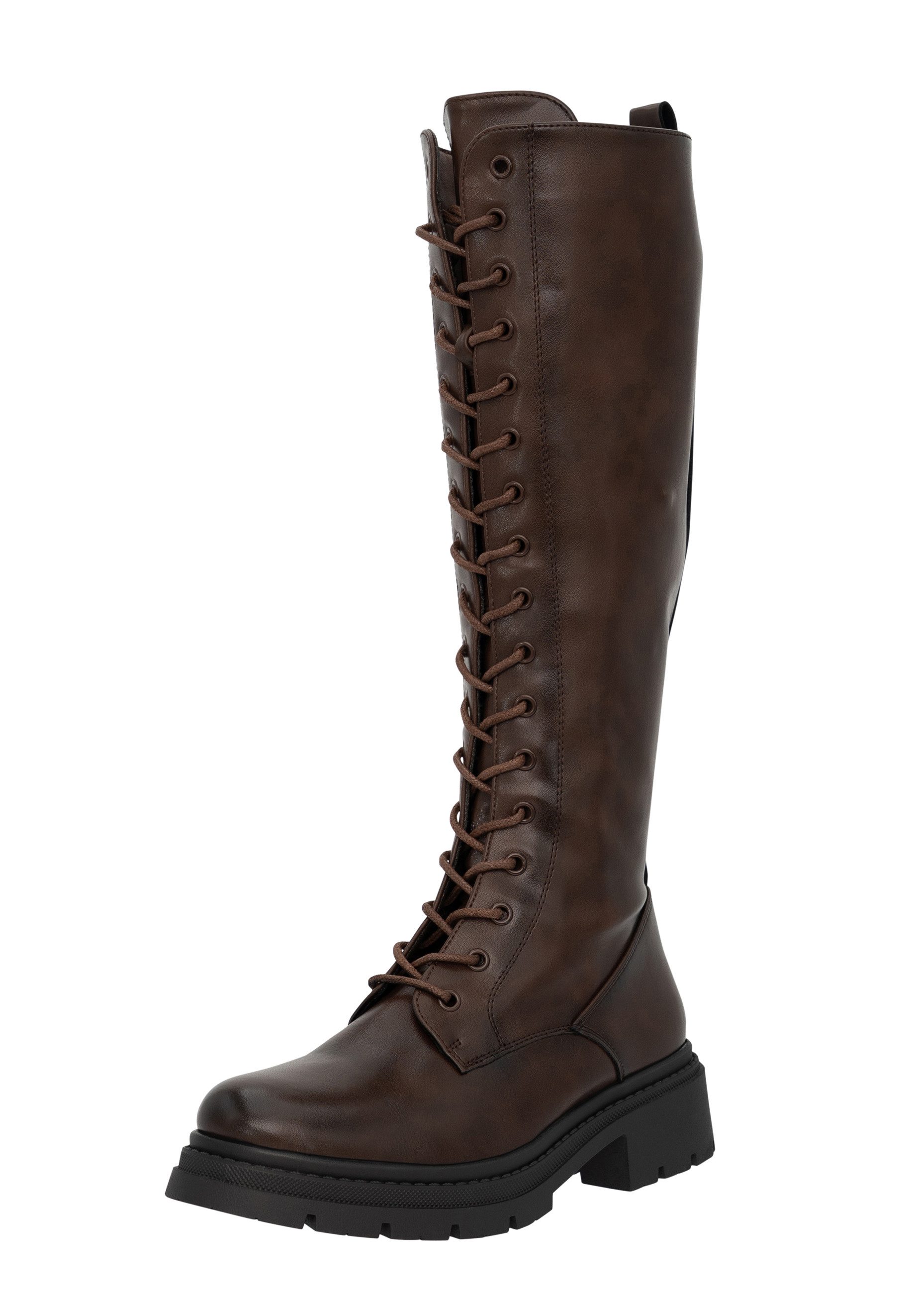 Salinyang Damen Schnürstiefel kniehoch mit Profilsohle im Combat Boots Look Stiefel