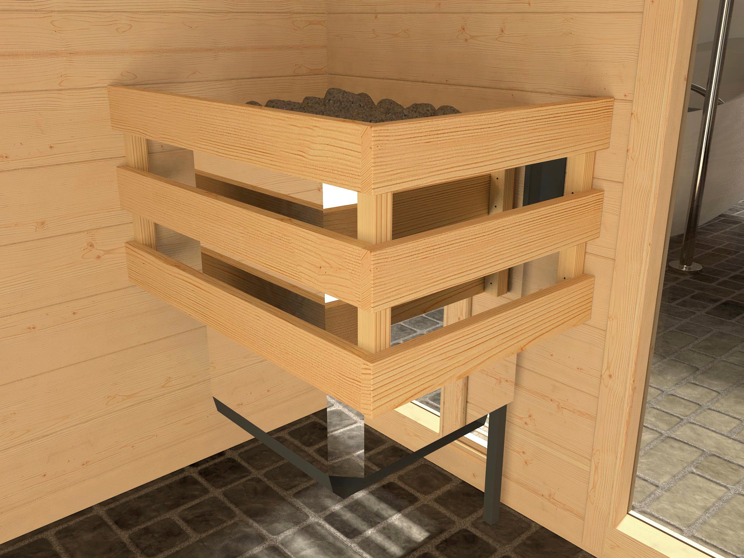 weka Saunahaus Mikkeli, BxTxH: 300 x 284 x 255 cm, 45 mm, (Set) 7,5 kW Bio-Ofen mit digitaler Steuerung