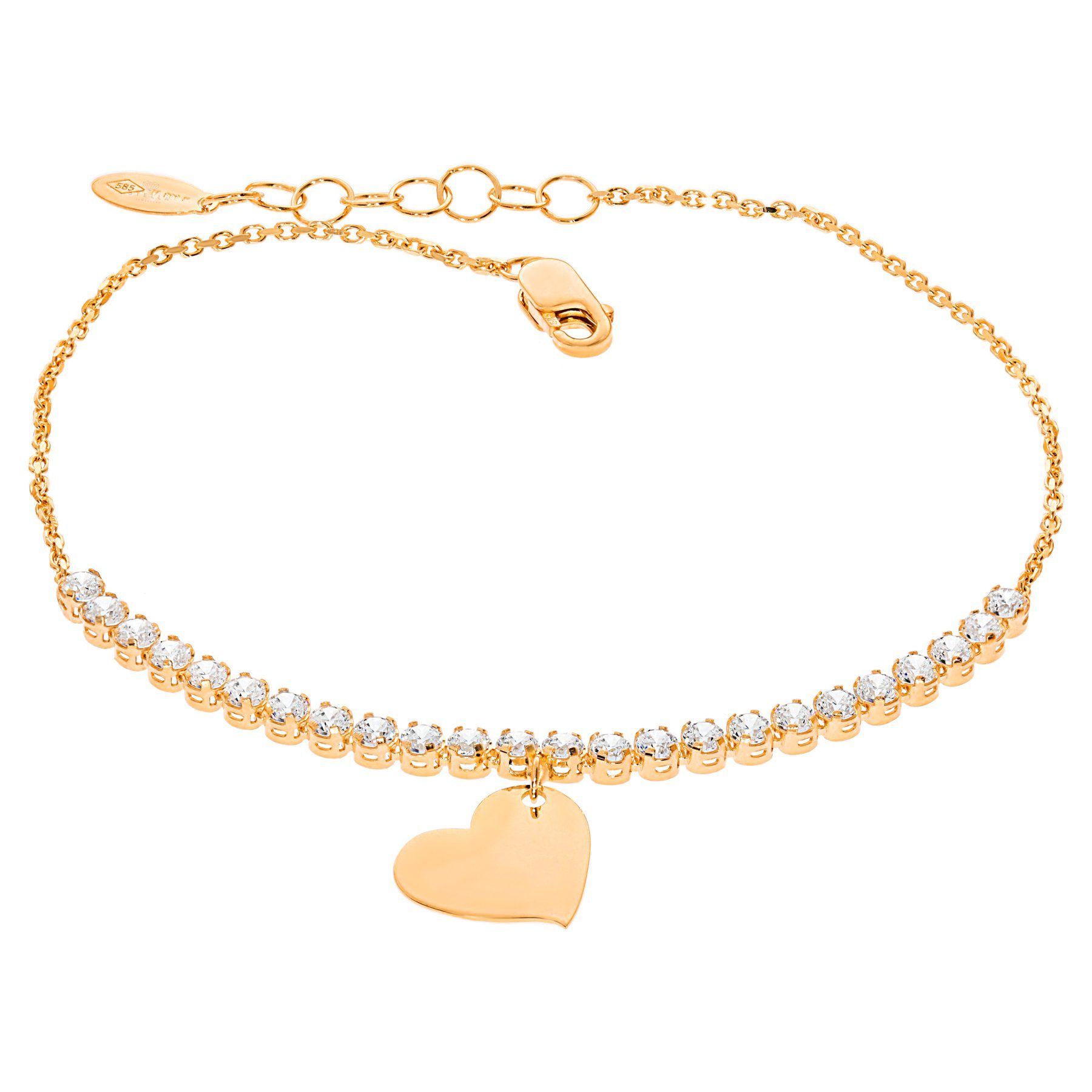Stella-Jewellery Goldarmband 585er Rotgold Damen Armband mit Zirkonia - Herz (inkl. Etui, 1-tlg), Armkette, Goldarmband