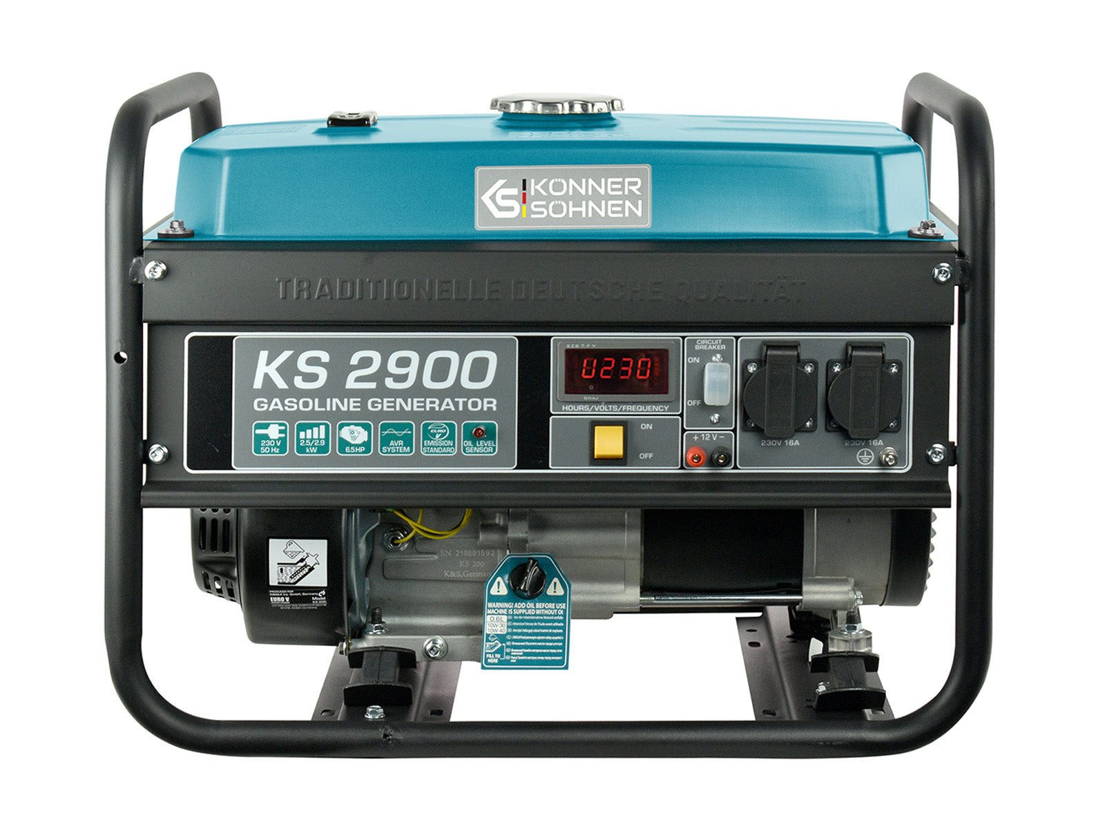Könner & Söhnen Stromerzeuger KS 2900, 2,90 in kW, (Konventioneller Benzingenerator mit AVR-Technologie, 1-tlg., 2.9 kW für Haus und Werkstatt, 15 L Tank für lange Laufzeit), AVR, LED-Anzeige, K&S Motor, Anti-Vibrationssystem