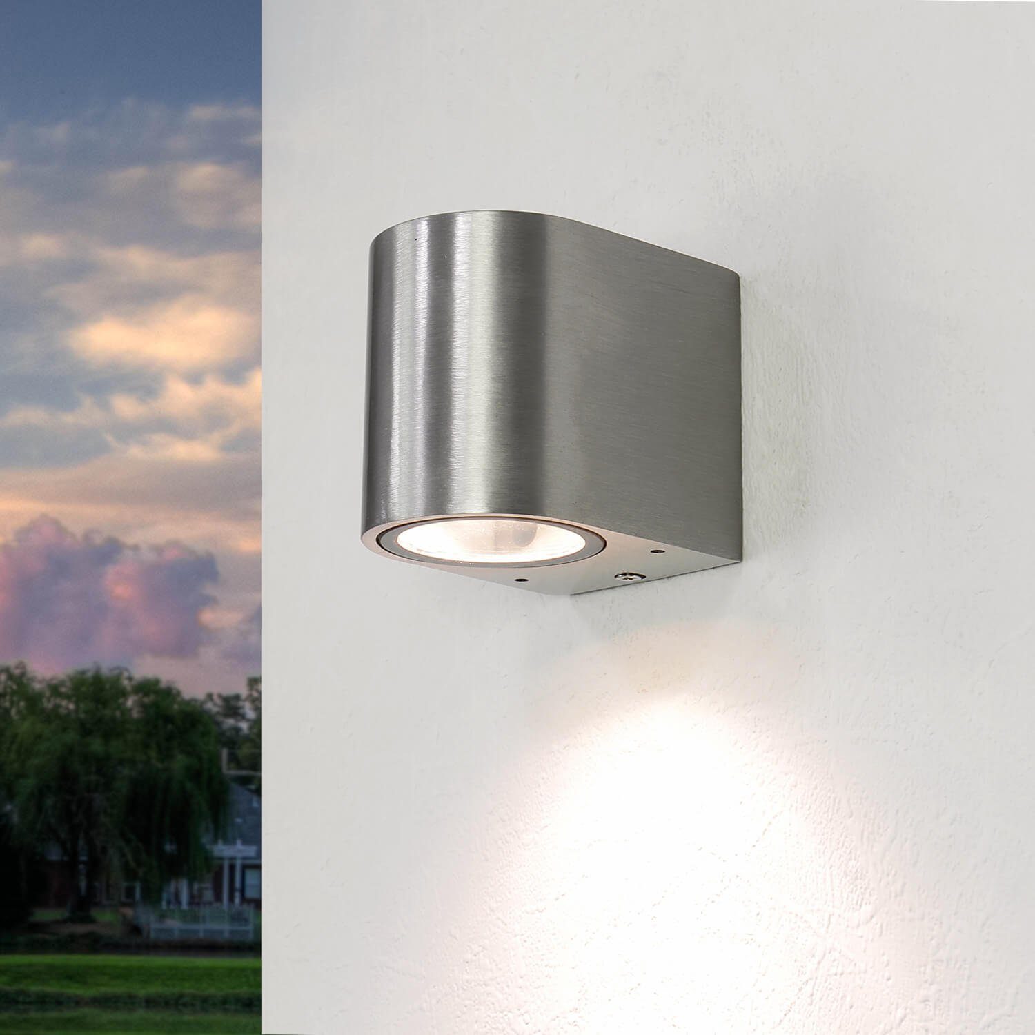 Licht-Erlebnisse Außen-Wandleuchte Wandlampe in AALBORG, GU10 Silber Aluminium Leuchtmittel, IP44 Außen Fassade Haus ohne Wandleuchte