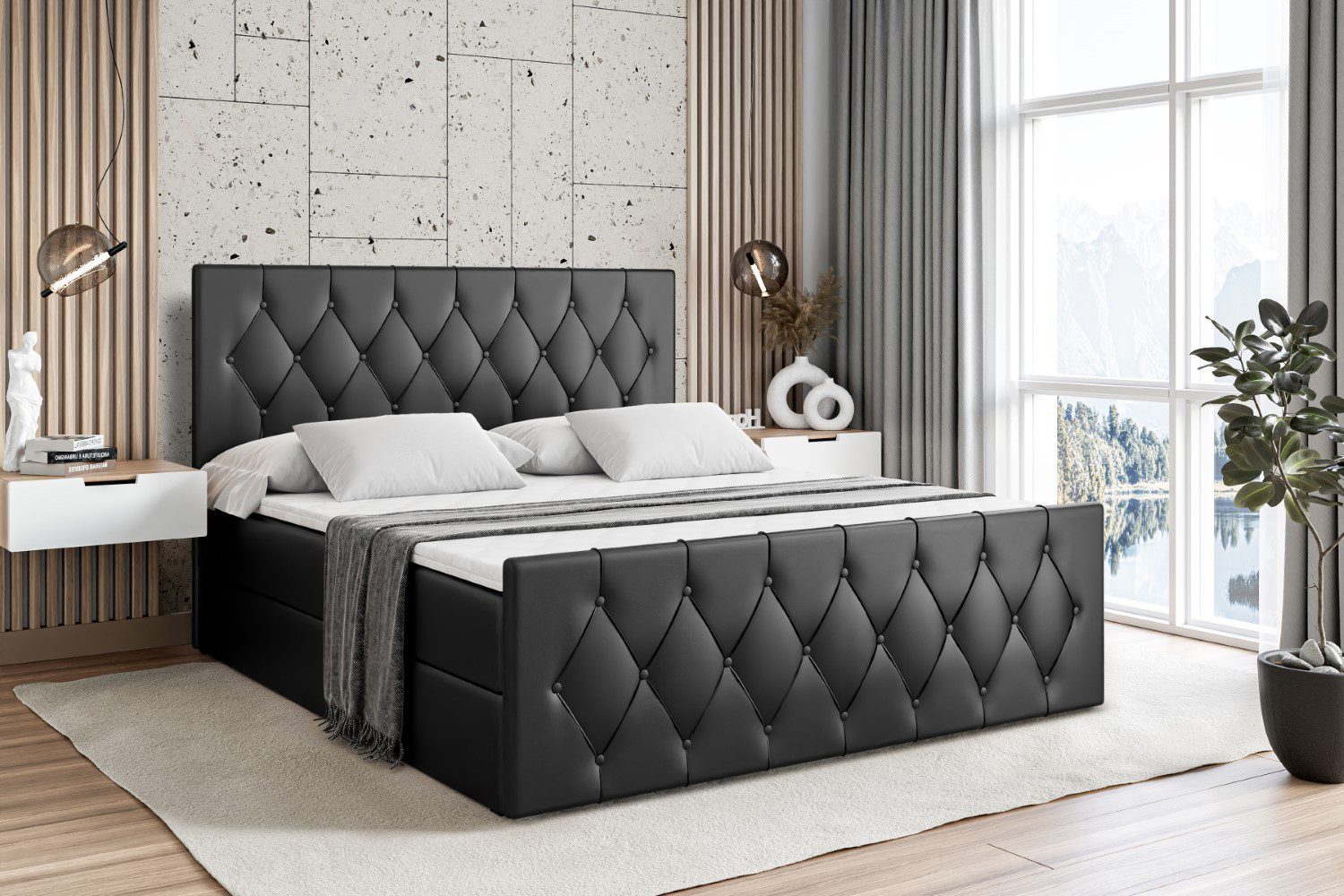 ALTDECOR Boxbett VELANTO (mit Matratze Lattenrost Topper Polsterbett mit Bettkasten Doppelbett), H4 Multipocket / H3 Bonellfederung, Springboxbett Boxspringbett