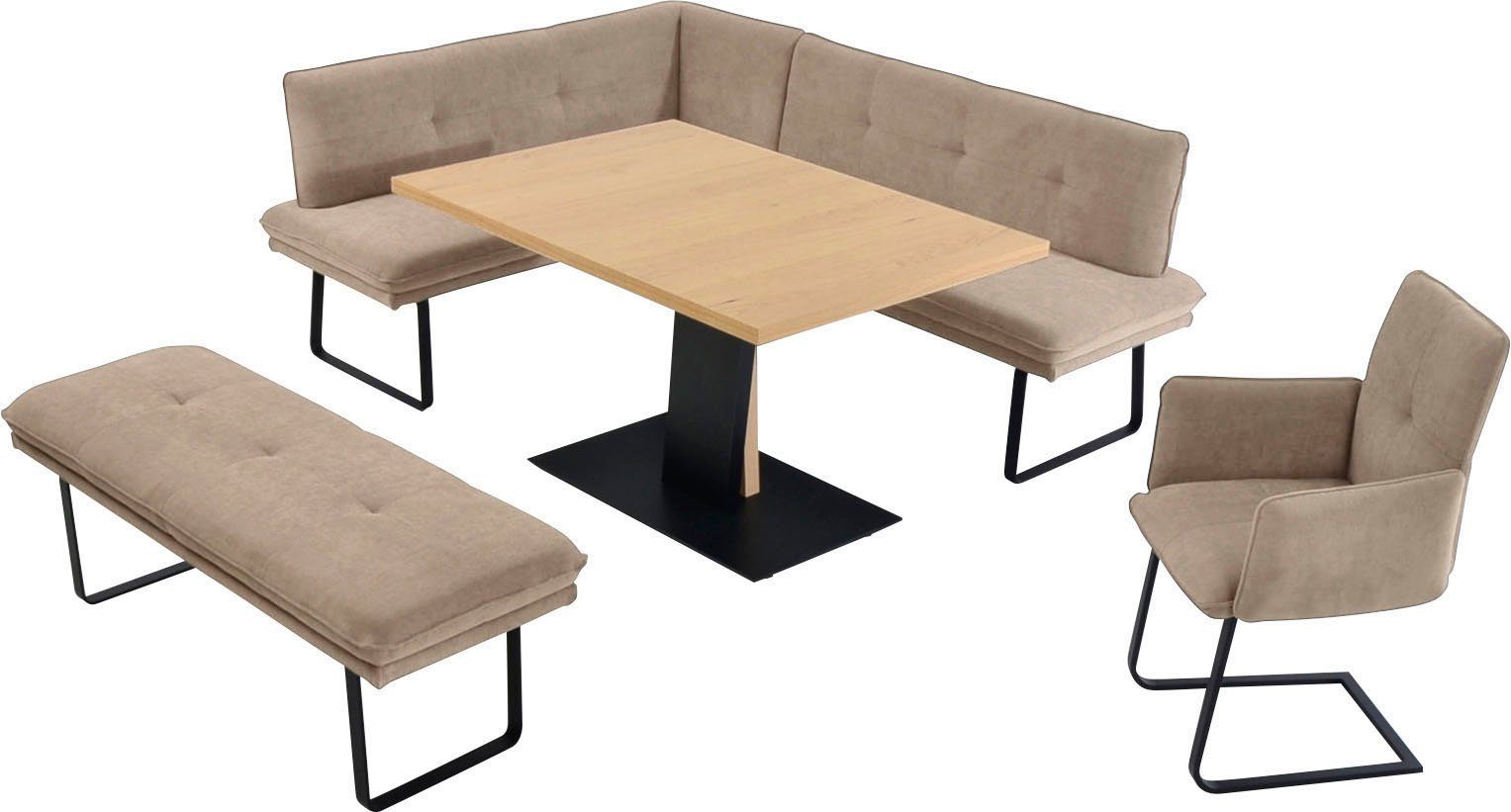 K+W Komfort & Wohnen Essgruppe Giacomo III, (4-tlg), wahlweise links oder rechts langer Schenkel 207cm, Freischwingersessel