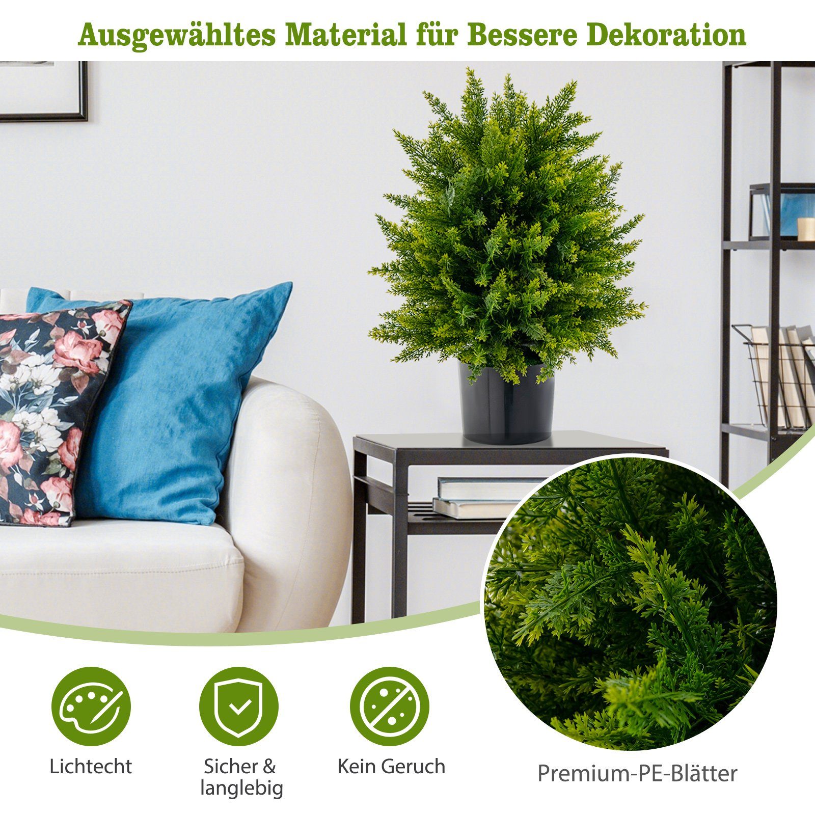 Kunstpflanze, COSTWAY, Höhe 55 cm, 2er Set Zeder Buchsbaum mit Topf