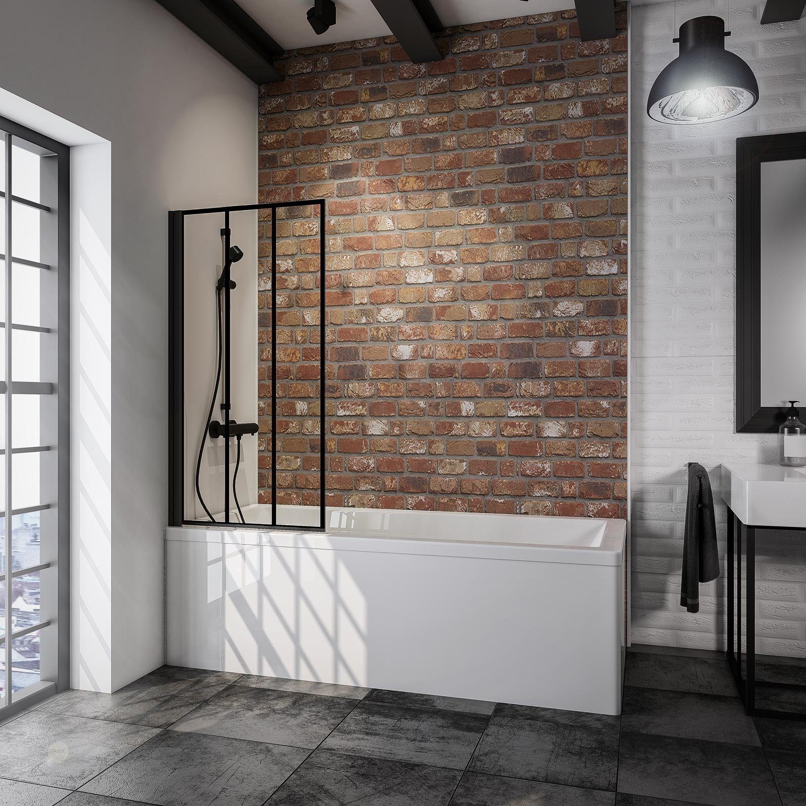 Schulte Badewannenfaltwand 70x130 cm, Duschwand für Badewanne, Dekor Atelier 4, Glas, (1 tlg), pendelbar, 5 mm Sicherheitsglas