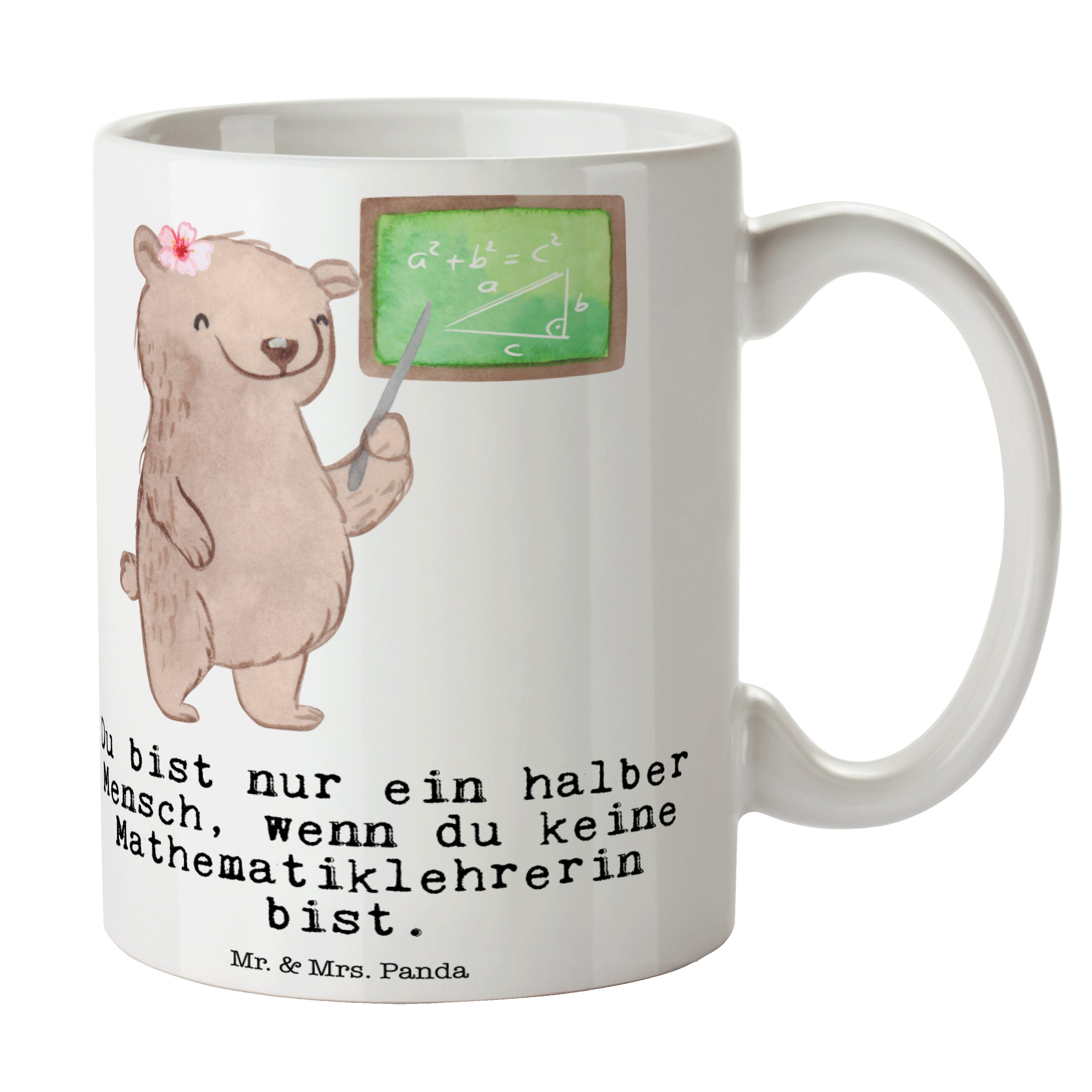 Mr. & Mrs. Panda Tasse Mathematiklehrerin mit Herz - Weiß - Geschenk, Kaffeetasse, Arbeitsko, Keramik