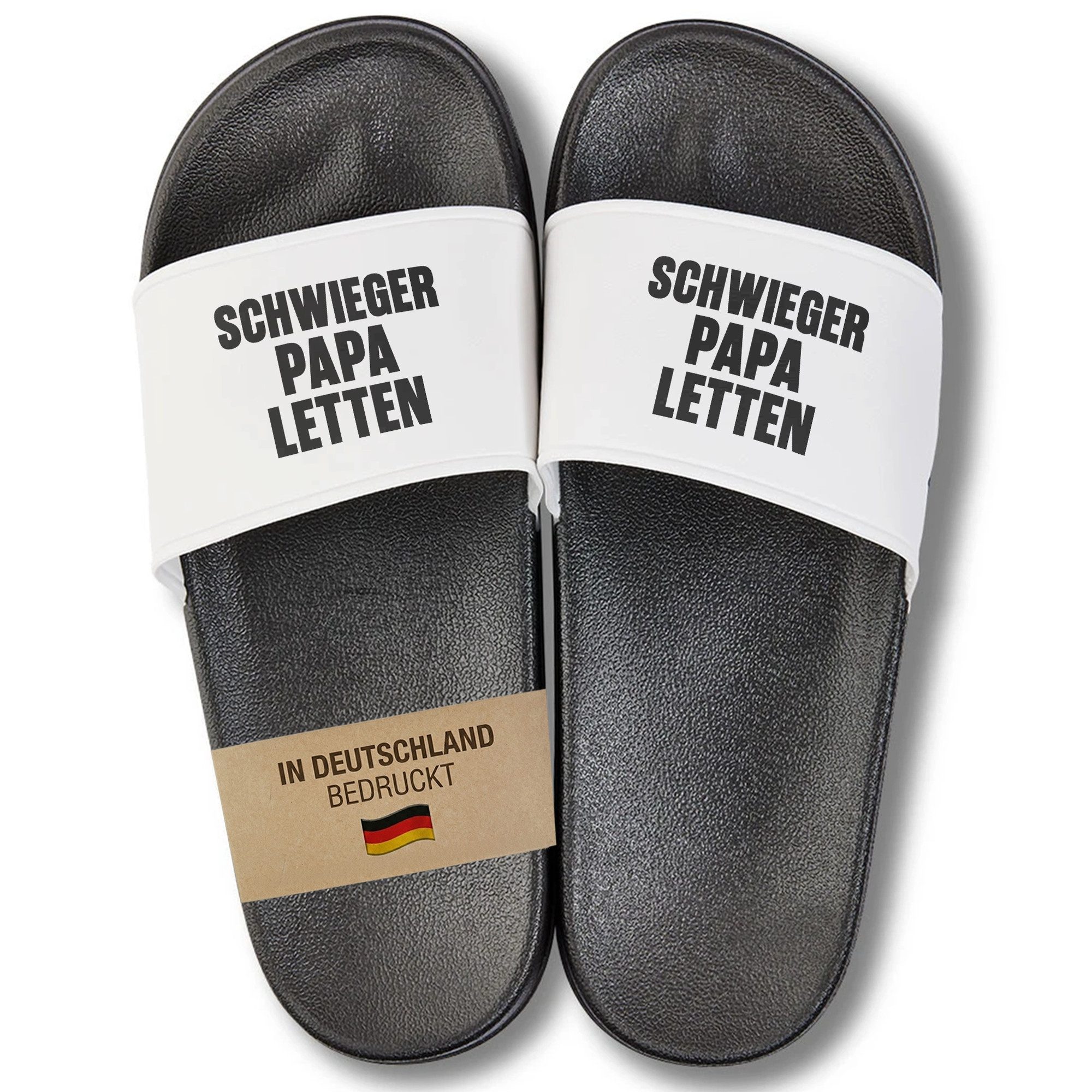 22Feels Geschenk Schwiegerpapa Vatertag Geburtstag Badelatschen mit Spruch Badepantolette IN DEUTSCHLAND BEDRUCKT