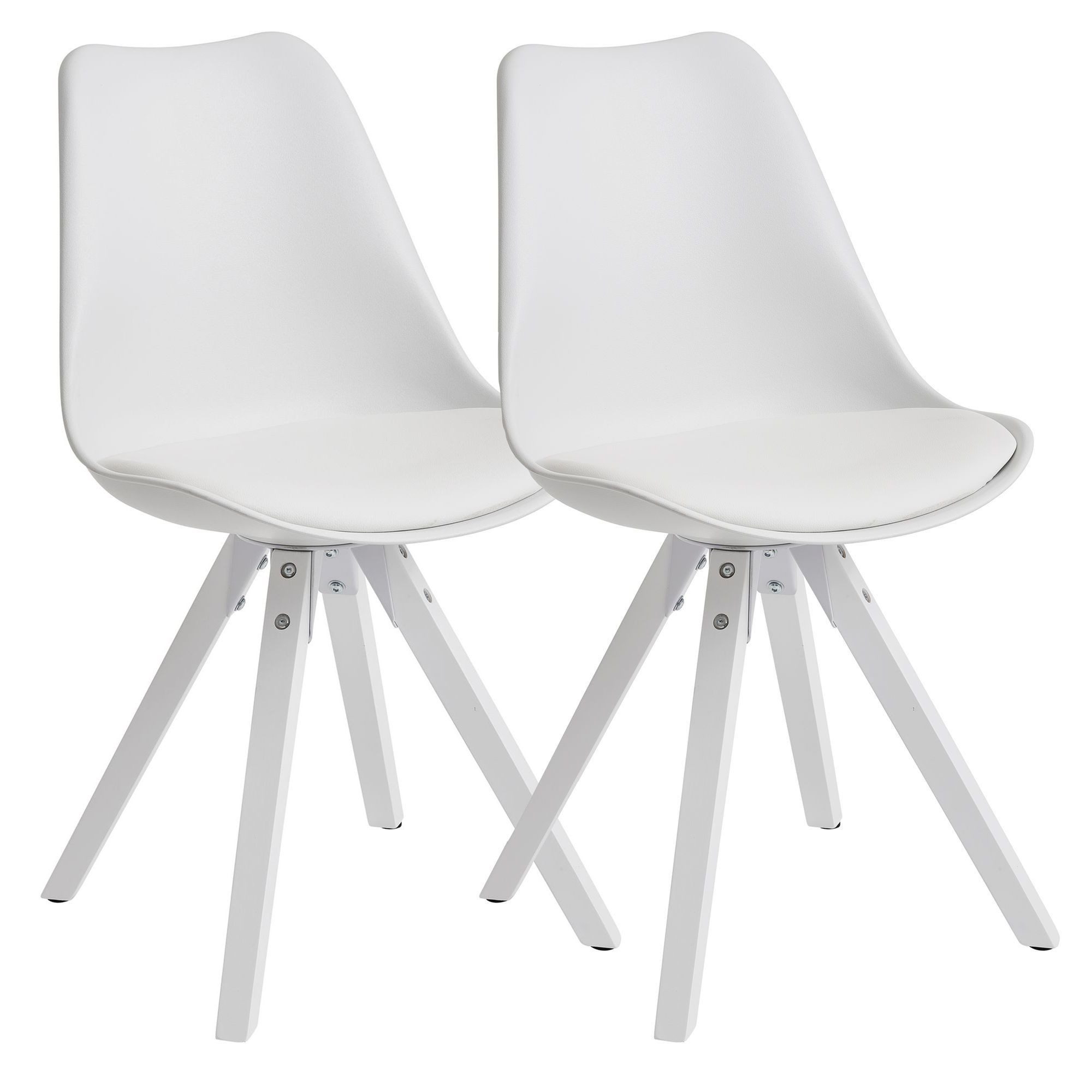 Wohnling Esszimmerstuhl WL6.136 (2er Set Retro Küchenstuhl Weiß Kunstleder), Polsterstuhl Skandinavisch, Schalenstuhl Esszimmer