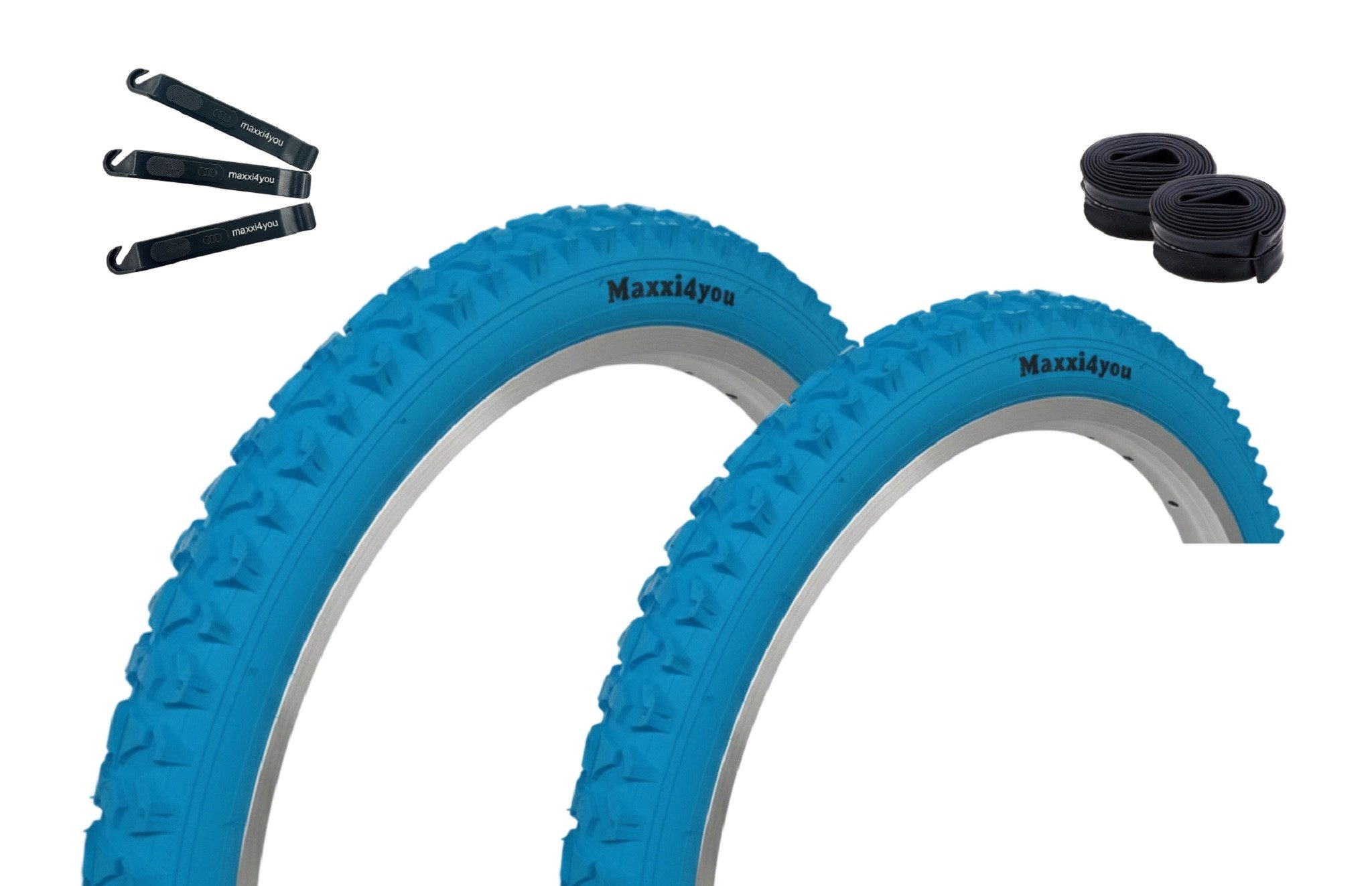 maxxi4you Fahrradreifen Maxxi4you 2 x Fahrradreifen HY-A109 Blau 57-559 + 2 x DV inkl. RH