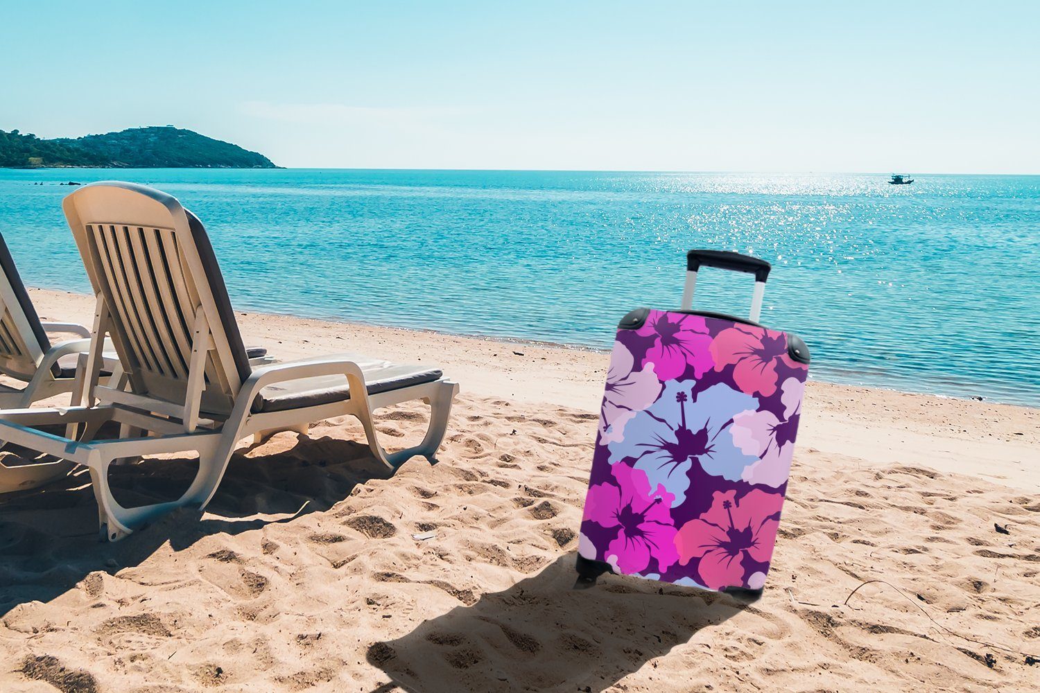 MuchoWow Handgepäckkoffer Pastell - 4 Hibiskus für Entwurf, Hawaii Ferien, Rollen, Reisekoffer Reisetasche Blume rollen, - - - Handgepäck Trolley, mit