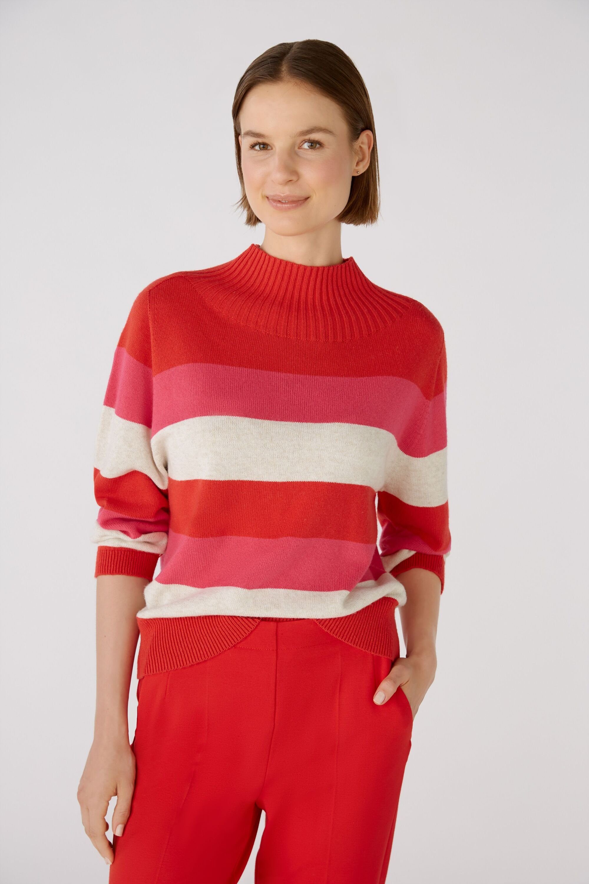 Oui Strickpullover Pullover mit rose red Baumwoll- und Viskoseanteil