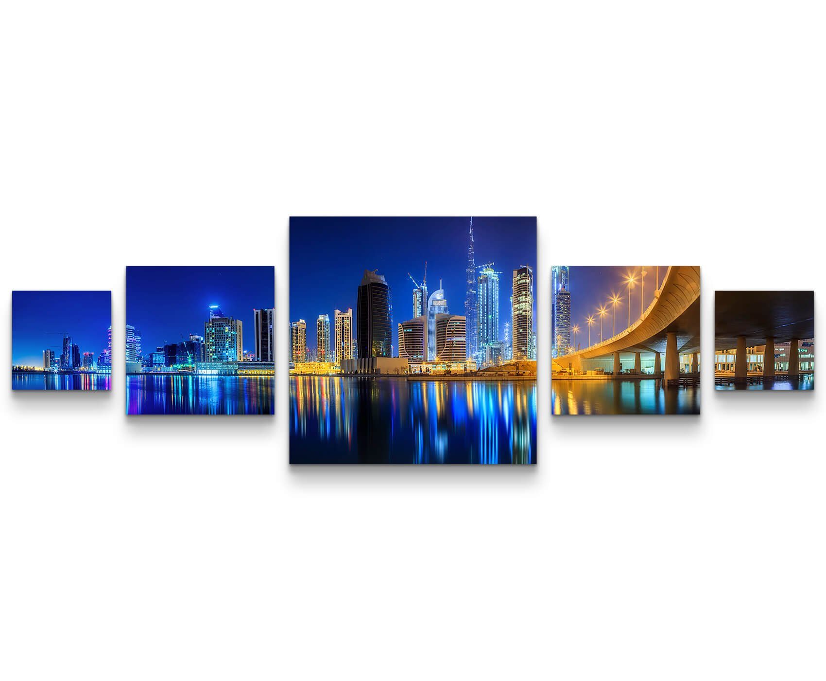 Leinwandbild Skyline Dubai bei Nacht - Leinwandbild