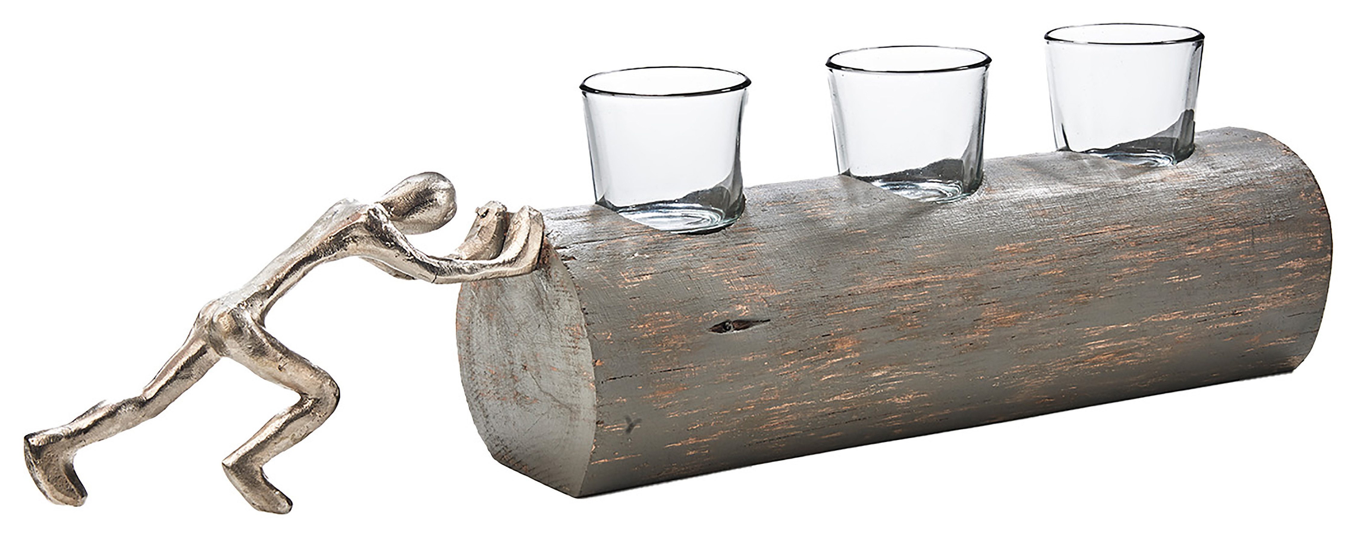 Kobolo Kerzenhalter Kobolo Kerzenhalter Kerzenschale Teelichthalter FORCE, Holz Metall (3 Teelichthalter, 1 St., Stück), 49x10x14 cm